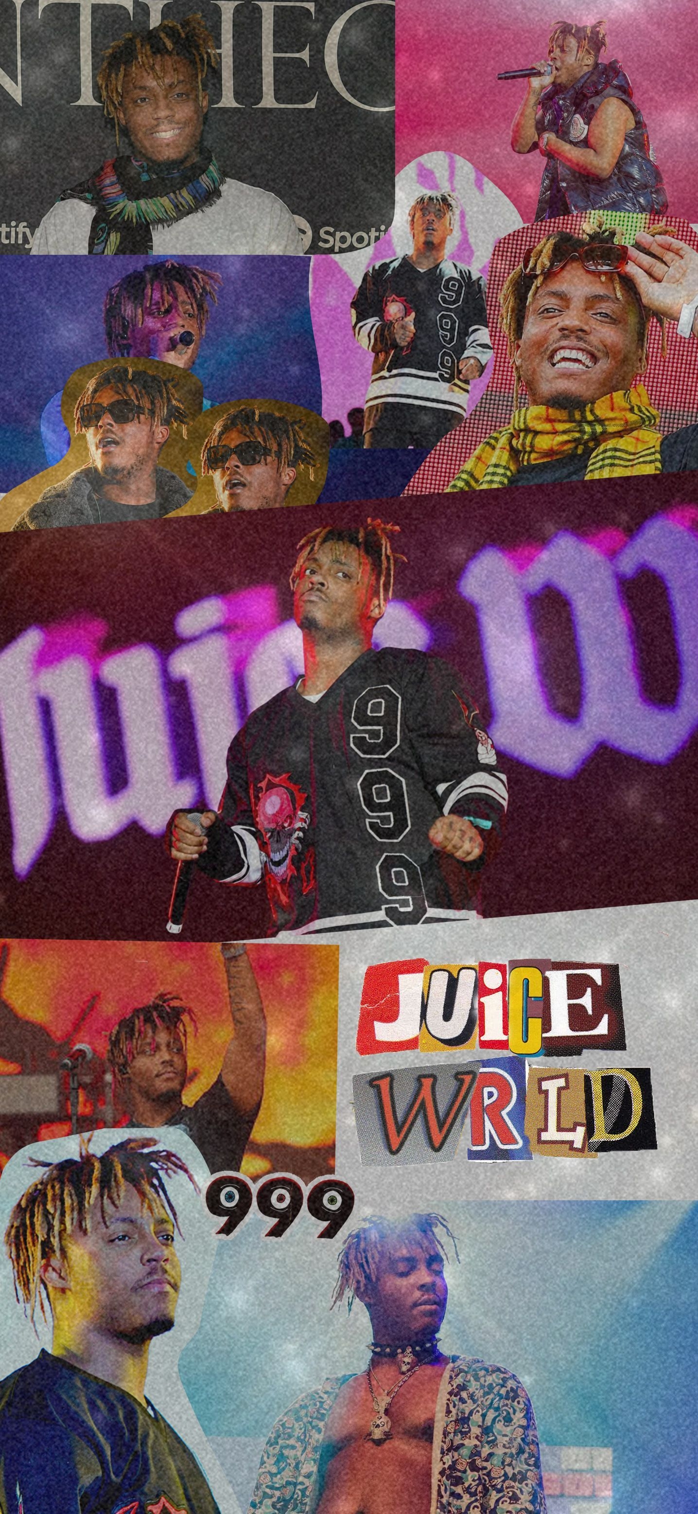 1440x3120 Vibrant Juice WRLD Collage Wallpaper, Phone