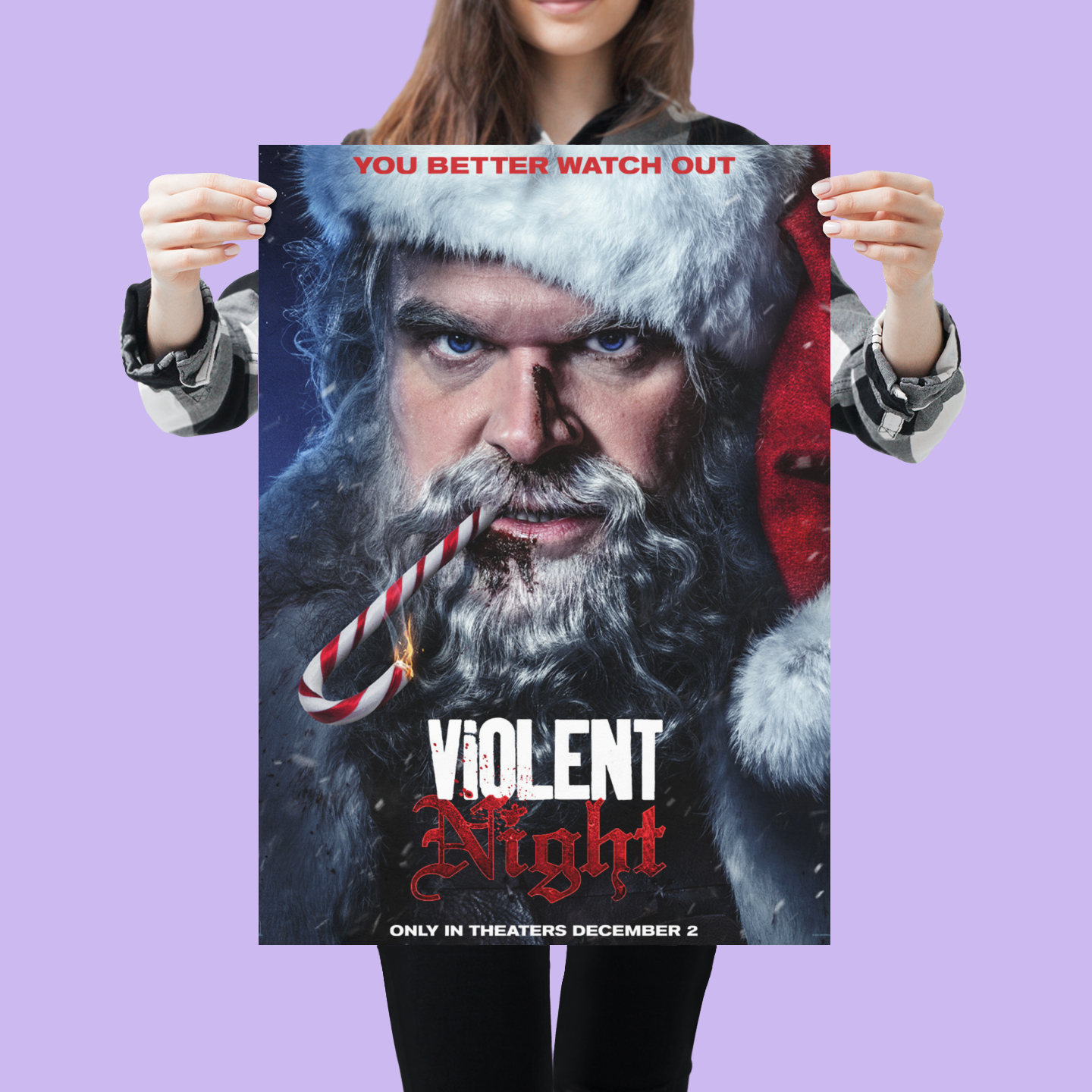 1440x1440 Canvas Poster: VIOLENT NIGHT (David Harbour, Santa Claus) MOVIE, Phone