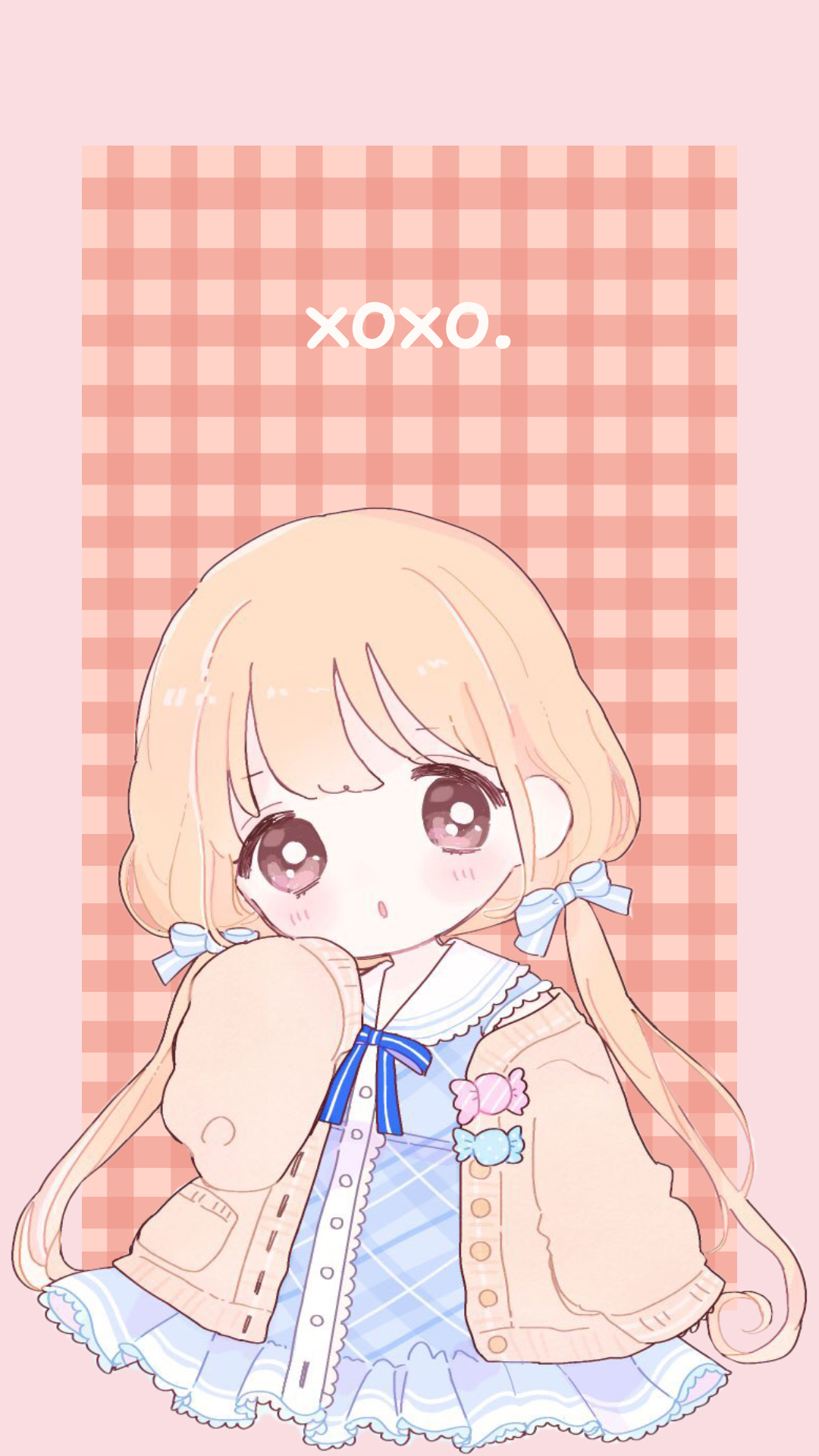 1080x1920 Chibi Kawaii Anime Girl On Pastel Red Orange Pink Background. Customizable Phone Wallpaper [], Phone