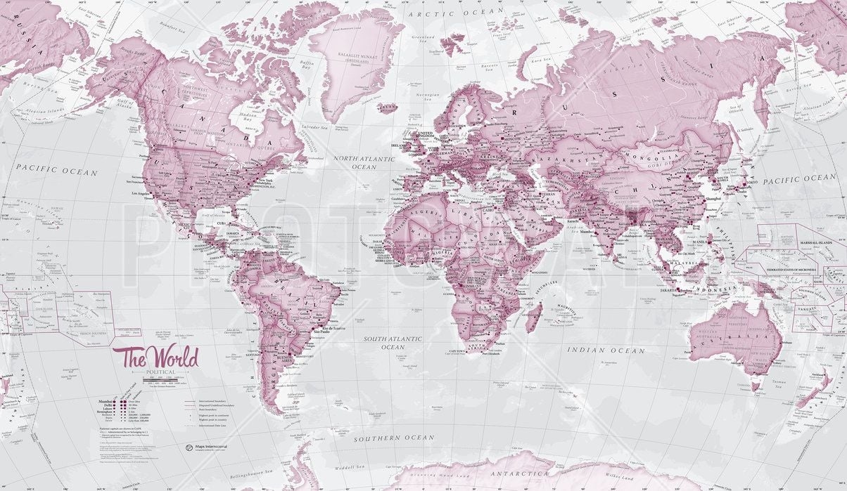 1210x700 World Map Political Pink, Desktop