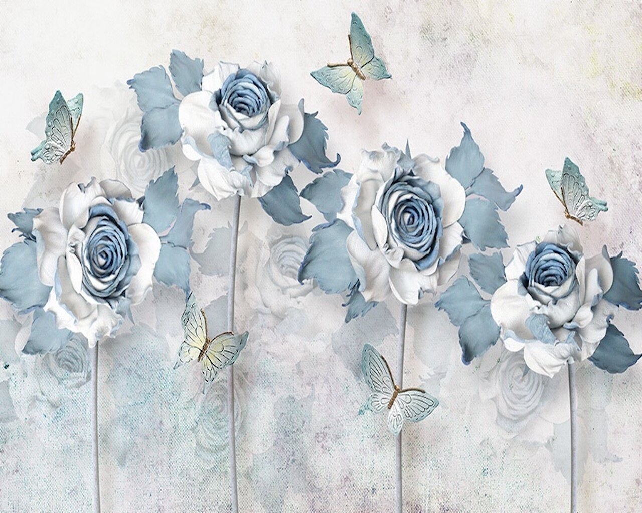 1280x1030 GK Wall Design Soft Blue Flower Butterfly Textile Wallpaper, Desktop