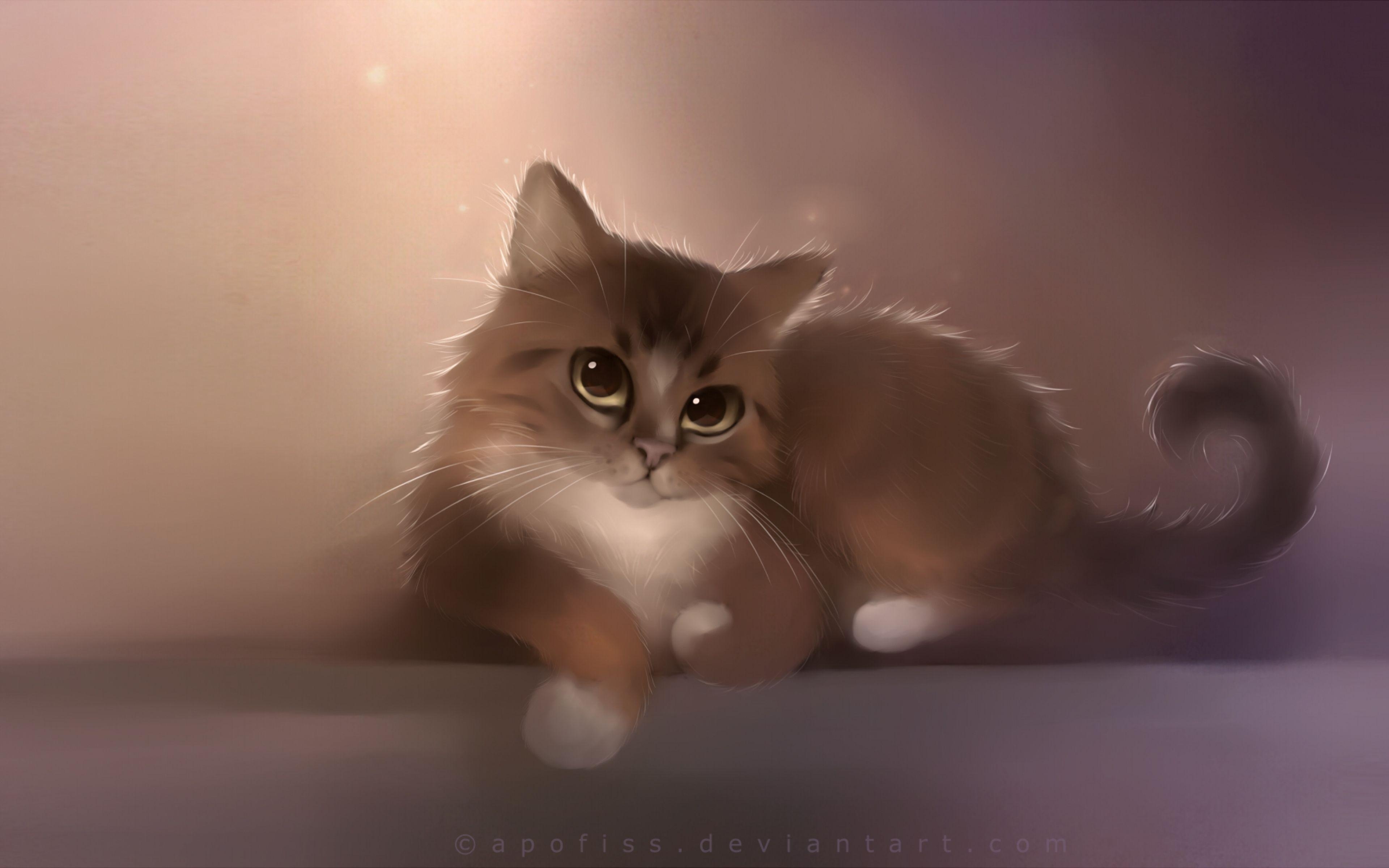 3840x2400 Download Wallpaper  Cat, Apofiss, Drawing, Cute cat Ultra, Desktop