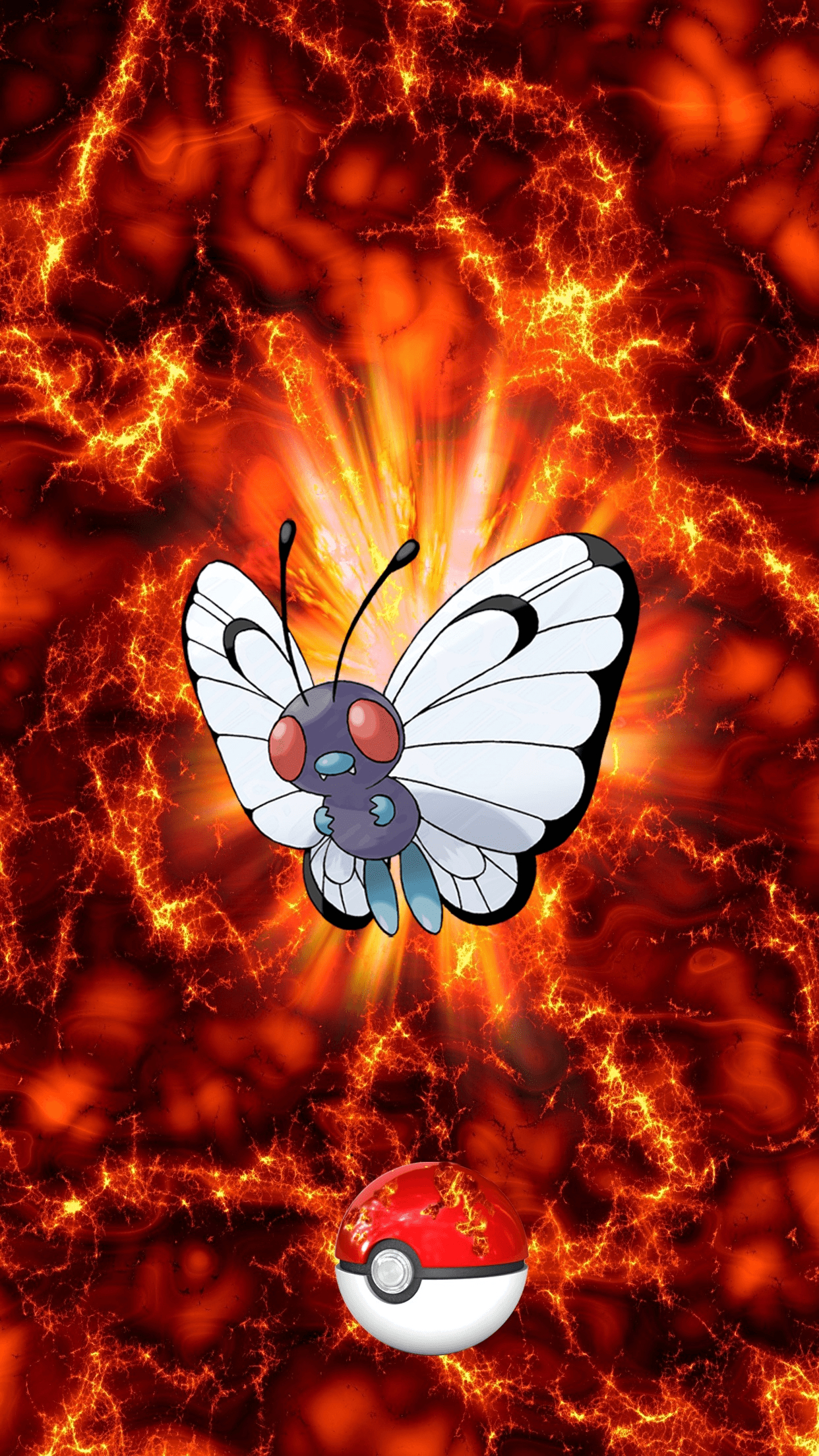 1250x2210 Fire Pokeball Butterfree Butterfree Metapod, Phone