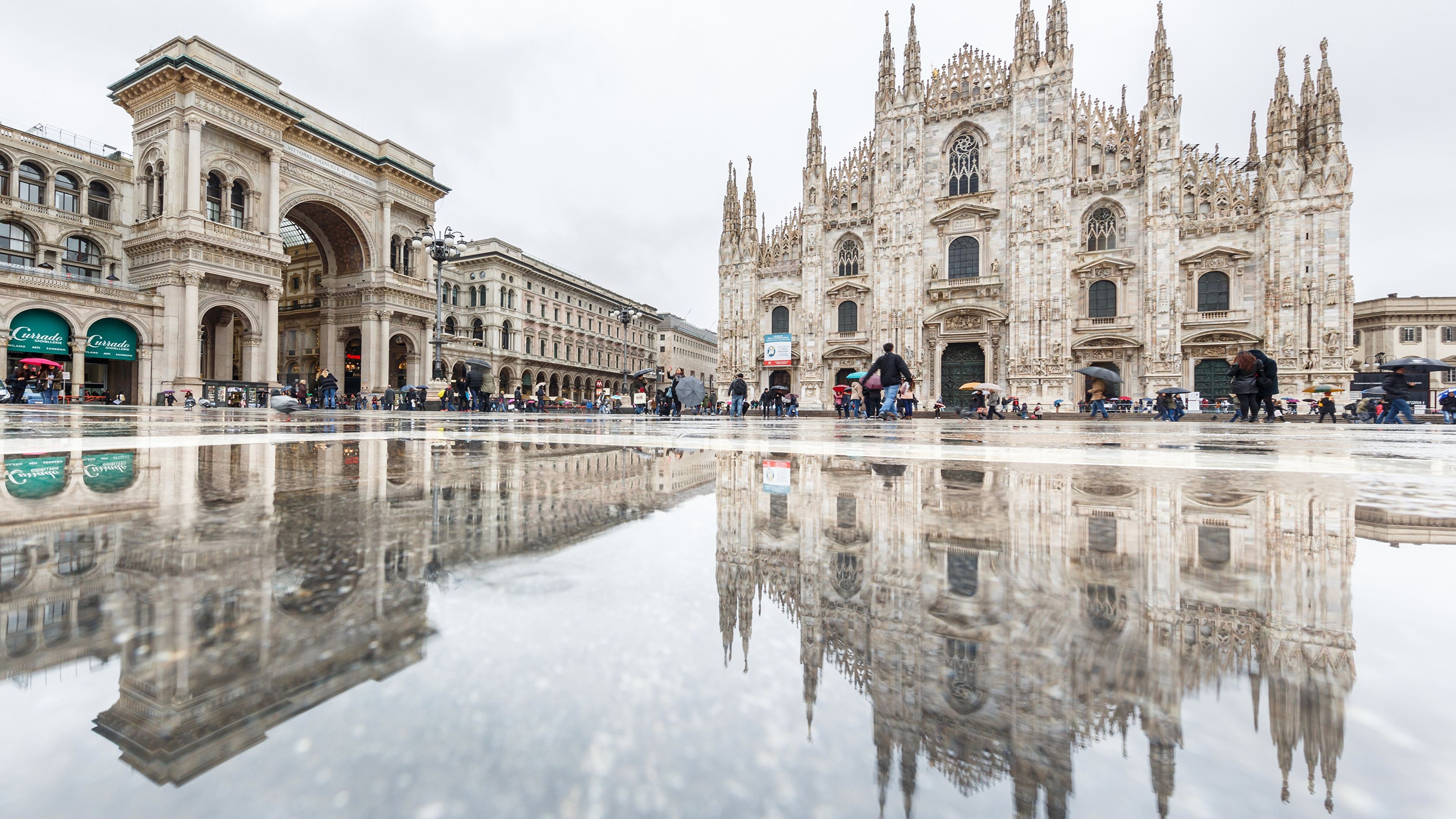 3840x2160 Image Cathedral Italy Arch Town square Duomo Milan, Desktop