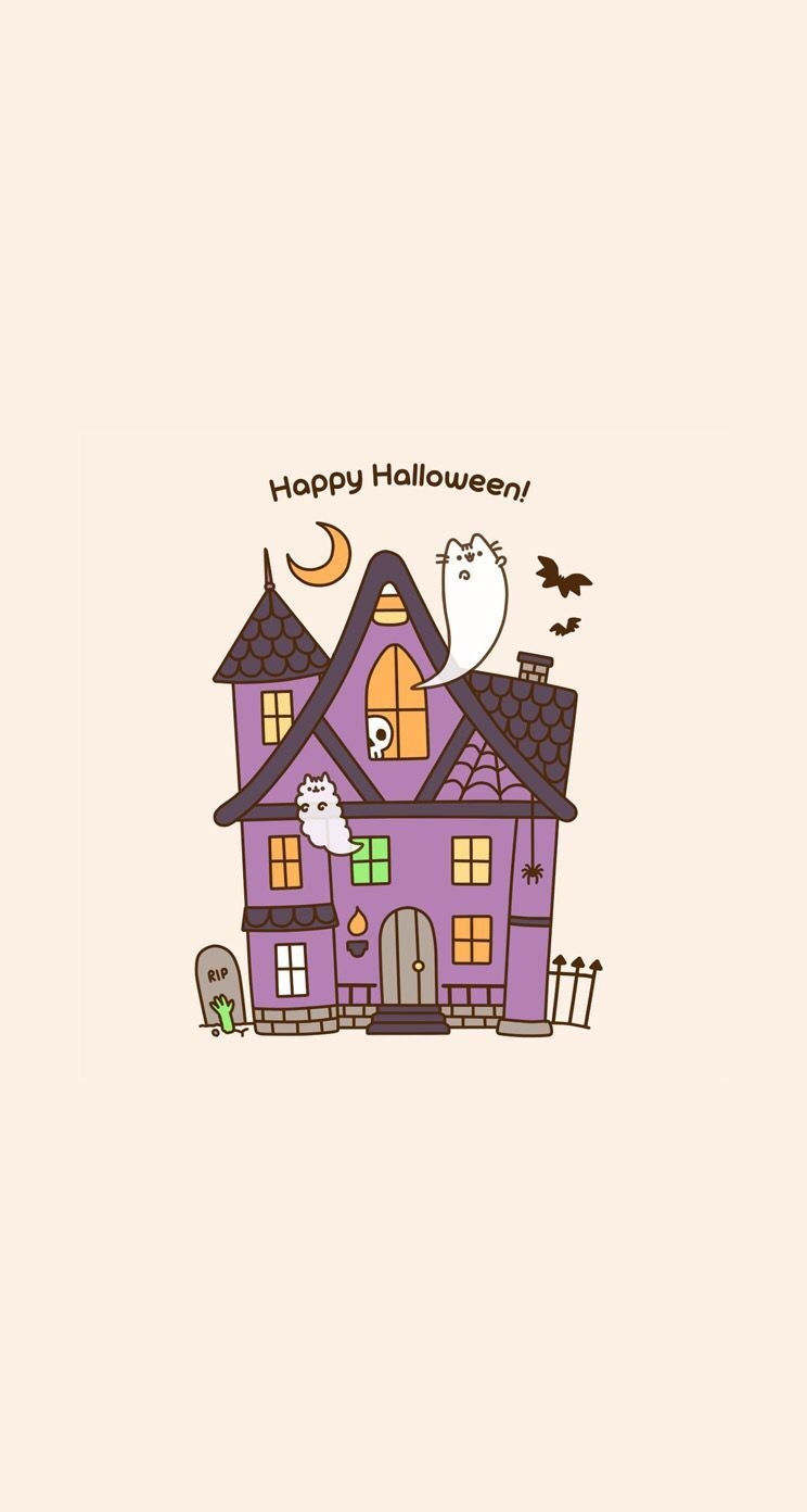 750x1400 Pusheen Cat Halloween Wallpaper, Phone