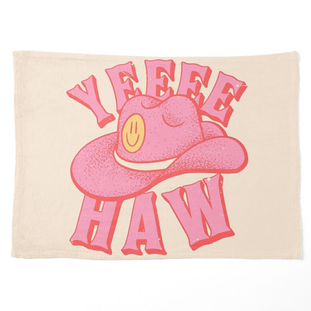 1000x1000 YEEHAW. Pink Cowboy Cowgirl Rodeo Hat Preppy Aesthetic. HOWDY Y&;ALL. White Background Art Board Print, Phone