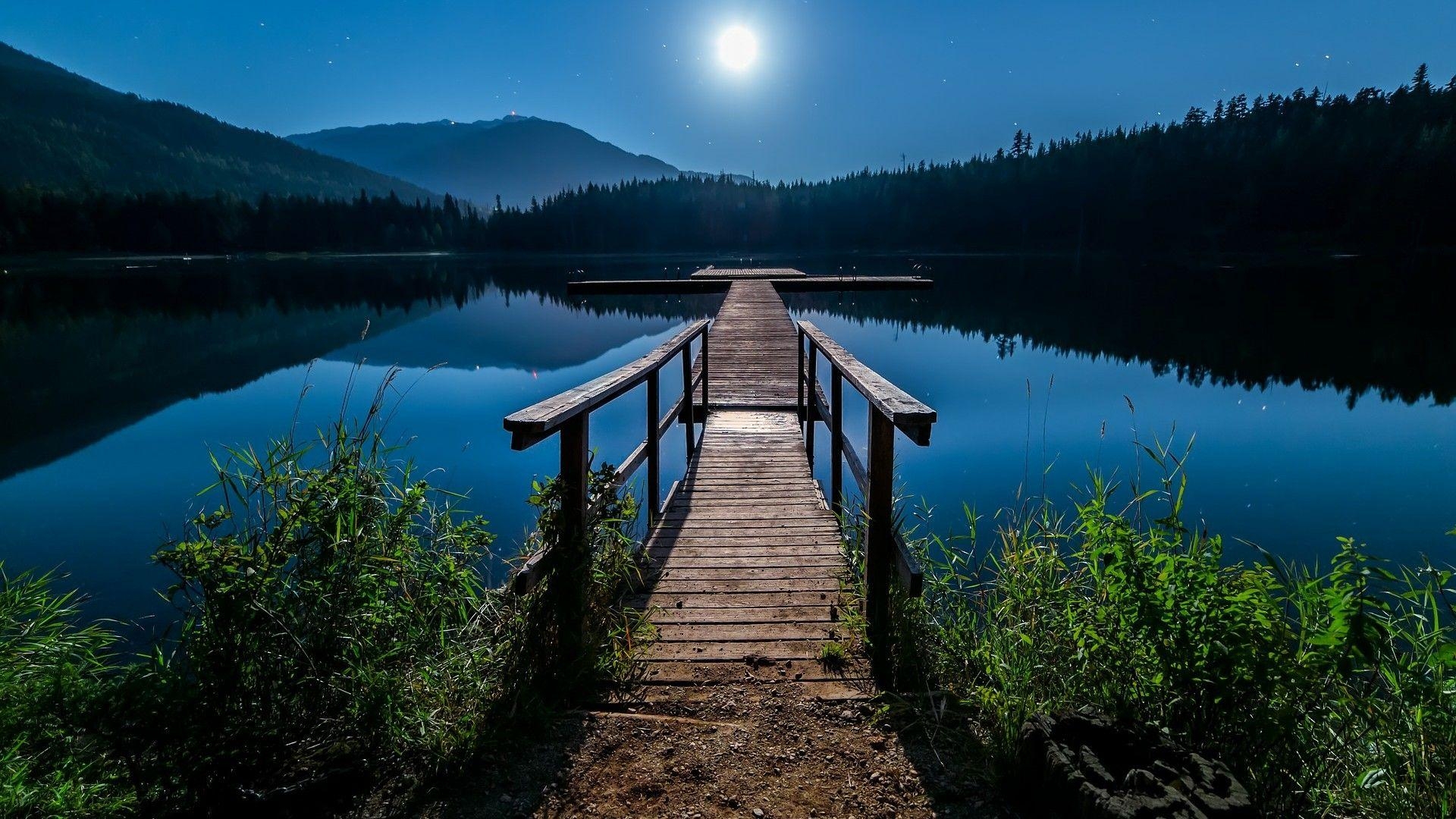 1920x1080 Iconic Moonlight Night View Of Mount Hood And Lost Lake Wallpaper, Desktop