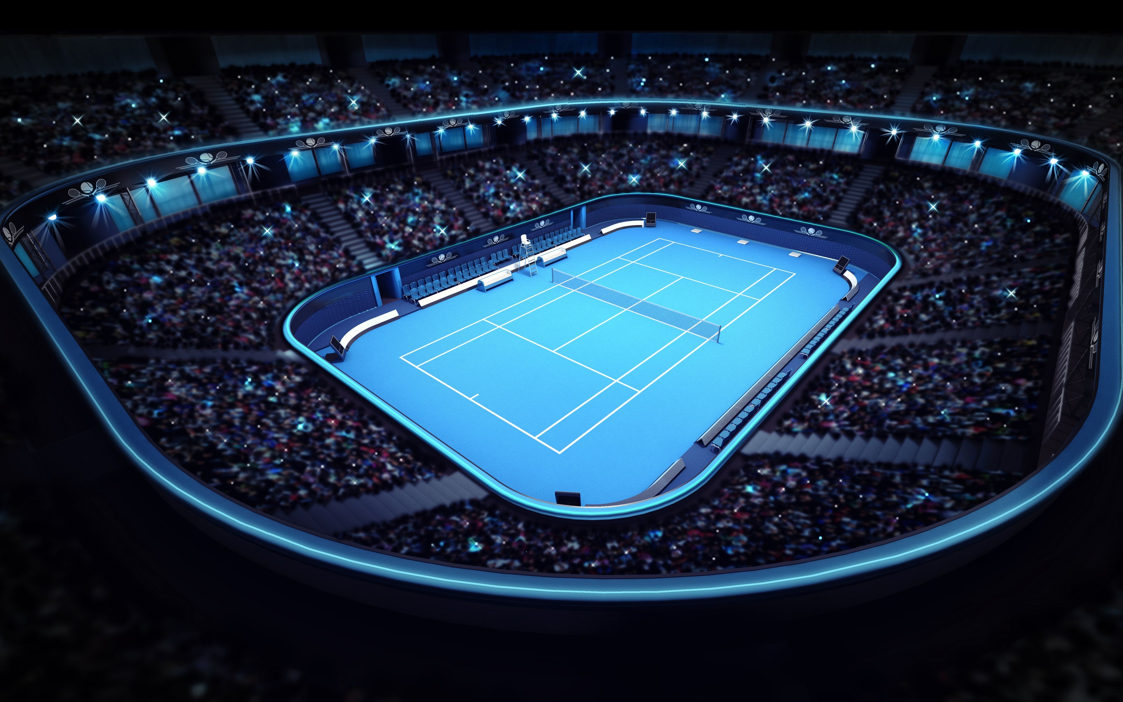 3840x2400 Download wallpaper tennis court, hard cover, tennis concepts, 3D, Desktop