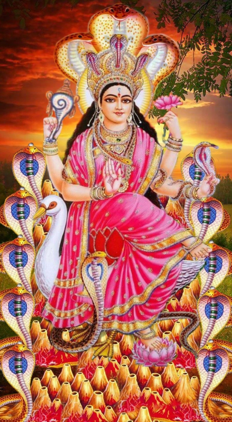 960x1740 Maa Manasa Devi Goddess Artwork, Phone