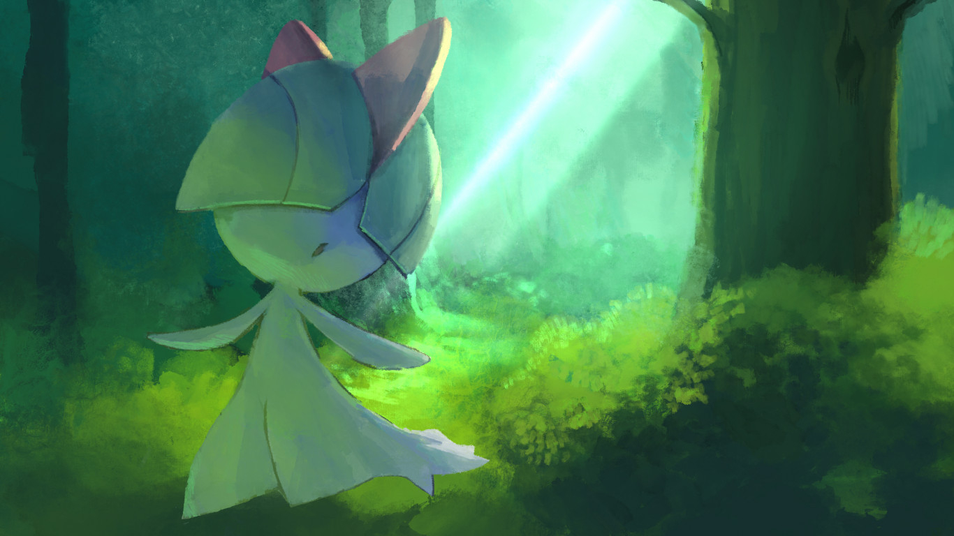 1370x770 Download  Ralts, Pokemon, Artwork, Forest Wallpaper for Laptop, Notebook, Desktop