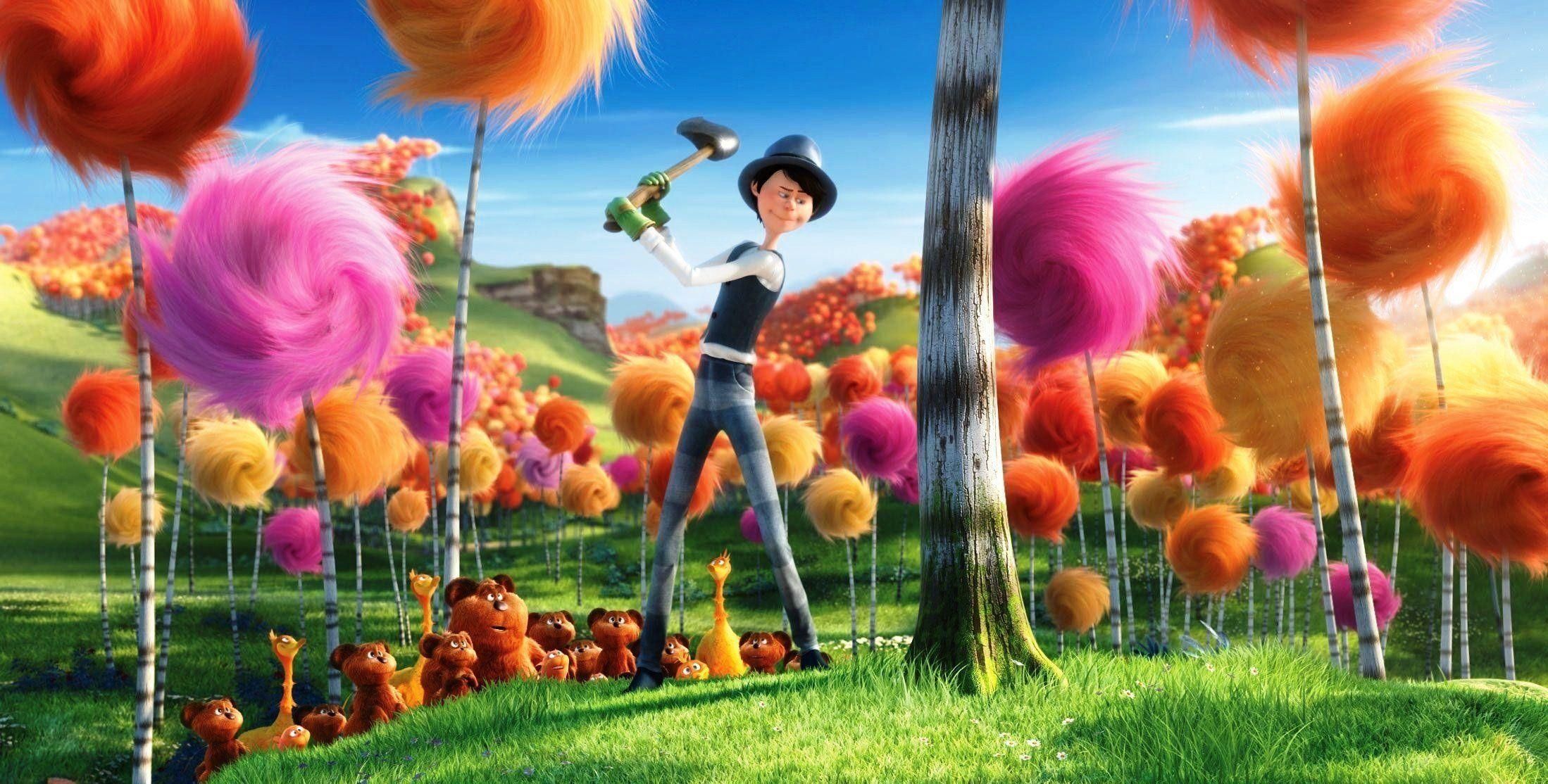 2200x1120 cartoon lorax the lorax denis devito forest raznotsvete axe HD, Desktop