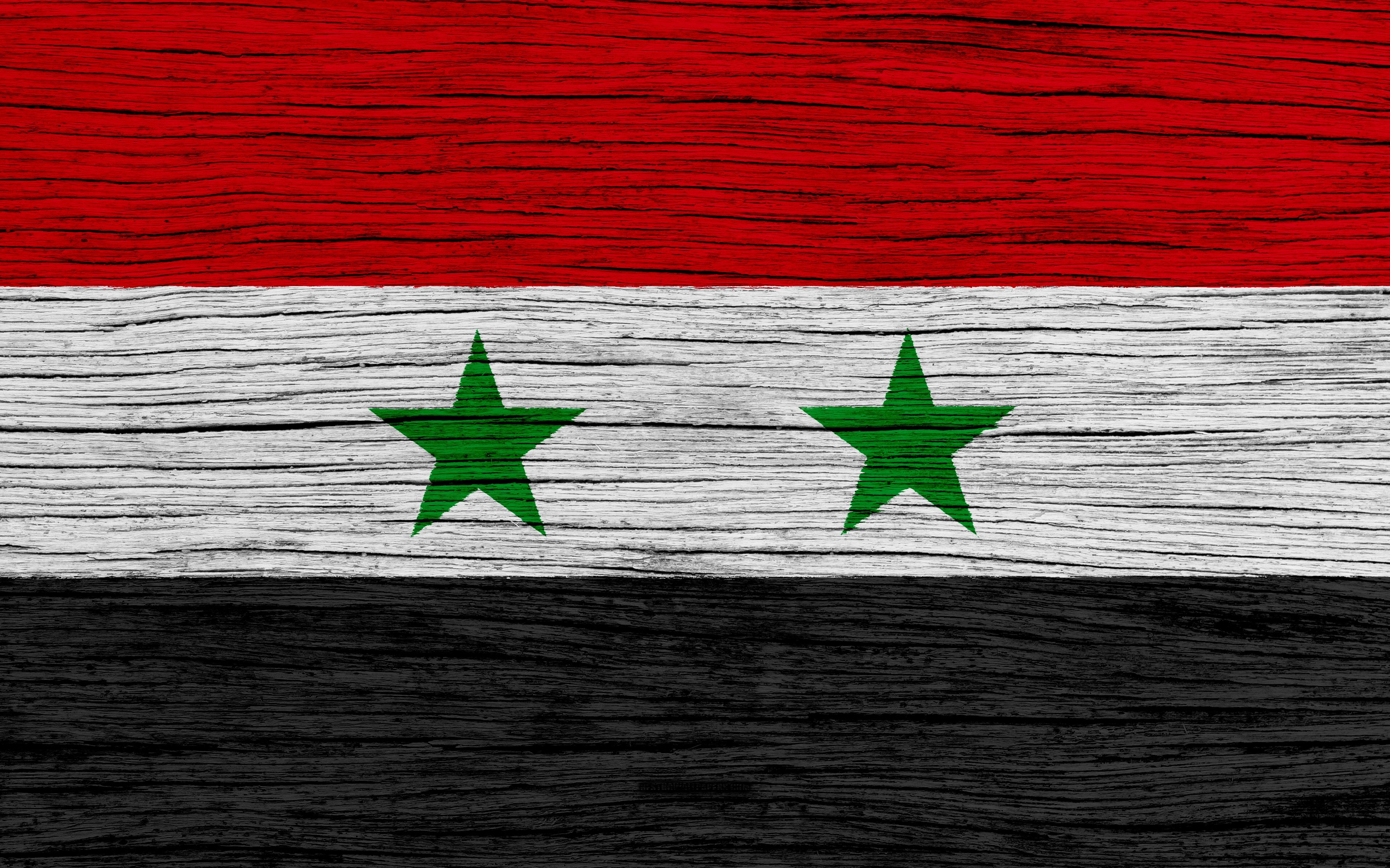 3840x2400 Download wallpaper Flag of Syria, 4k, Asia, wooden texture, Syrian, Desktop