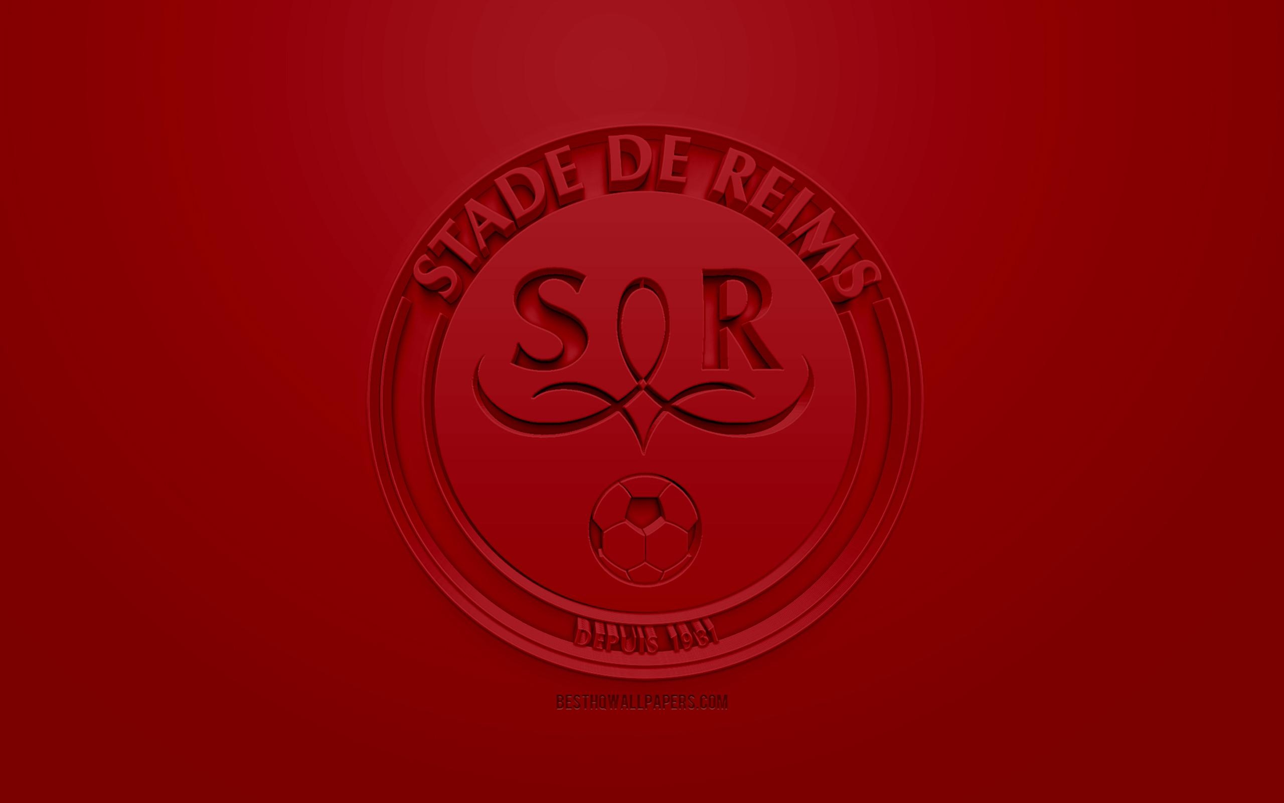 2560x1600 Download wallpaper Stade de Reims, creative 3D logo, dark red, Desktop