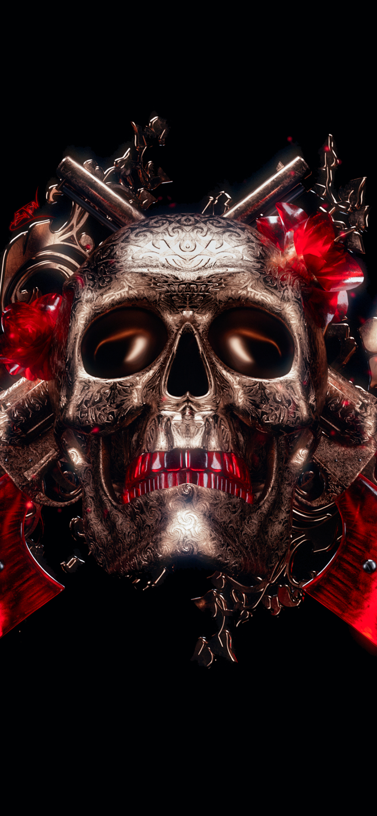 1290x2780 Skull Wallpaper 4K, 3D, Black background, Phone