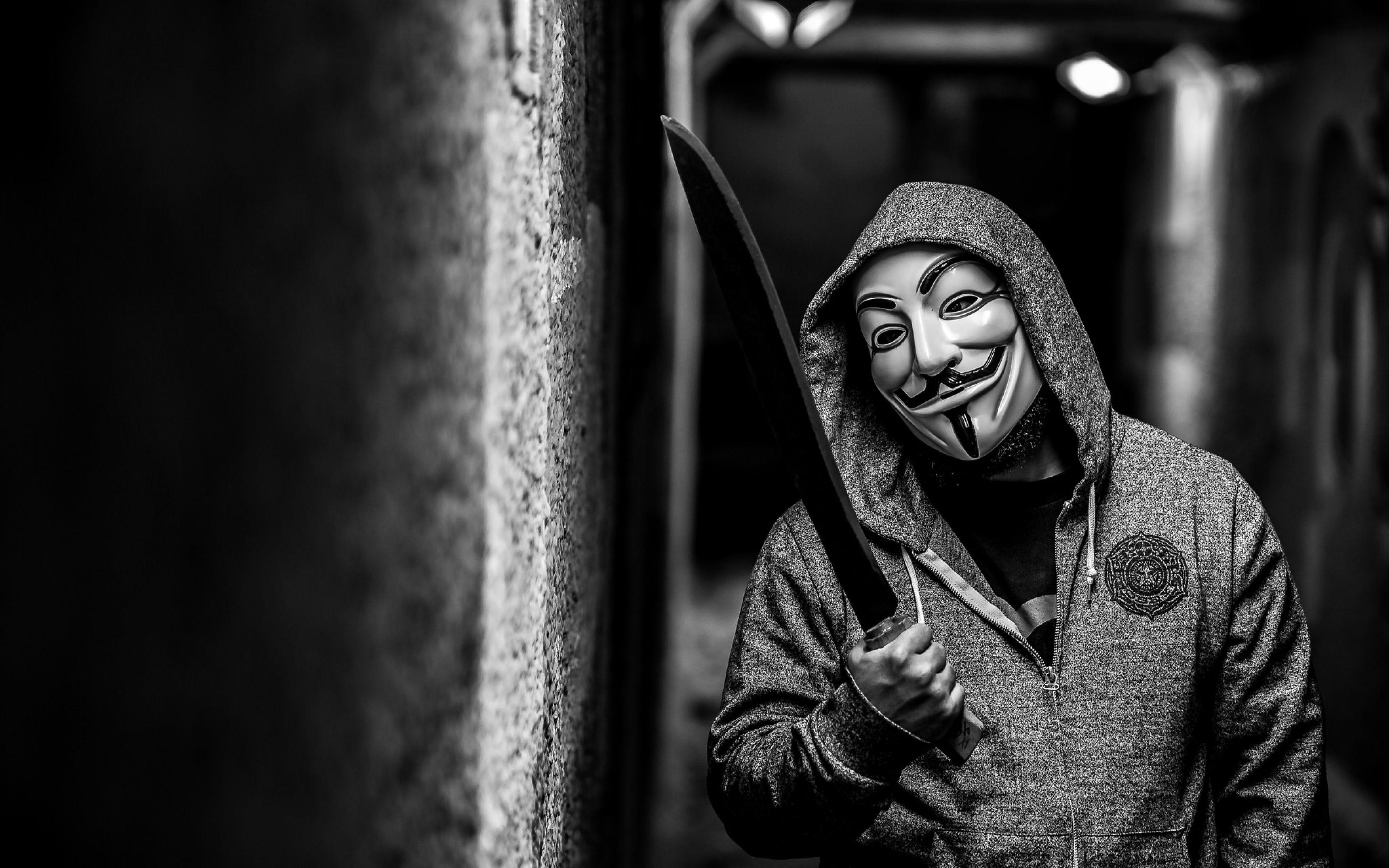 3840x2400 HD Background Anonymous Mask Hacker Group Machete Jacket Wallpaper, Desktop