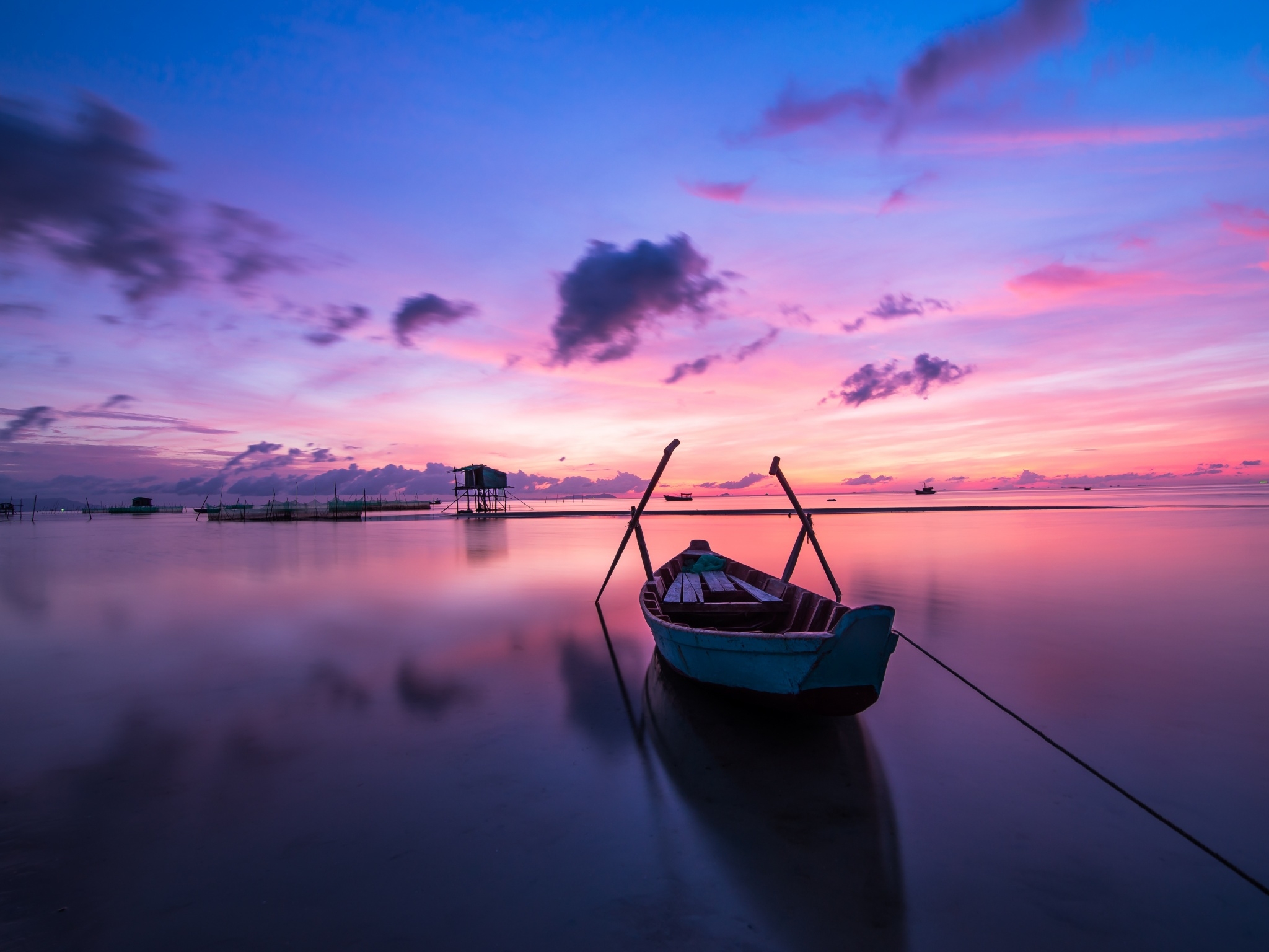 2050x1540 Rowing boat Wallpaper 4K, Sunset, Body of Water, Nature, Desktop