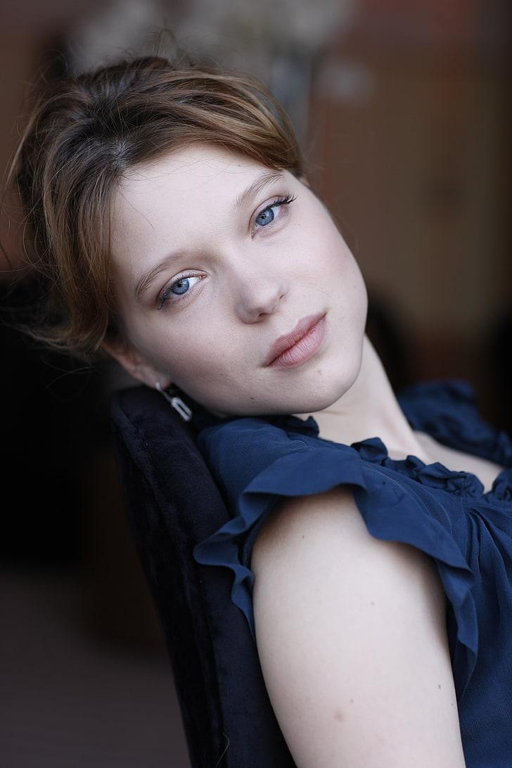 730x1100 HD wallpaper: Léa Seydoux, women, blue eyes, blonde, looking at, Phone