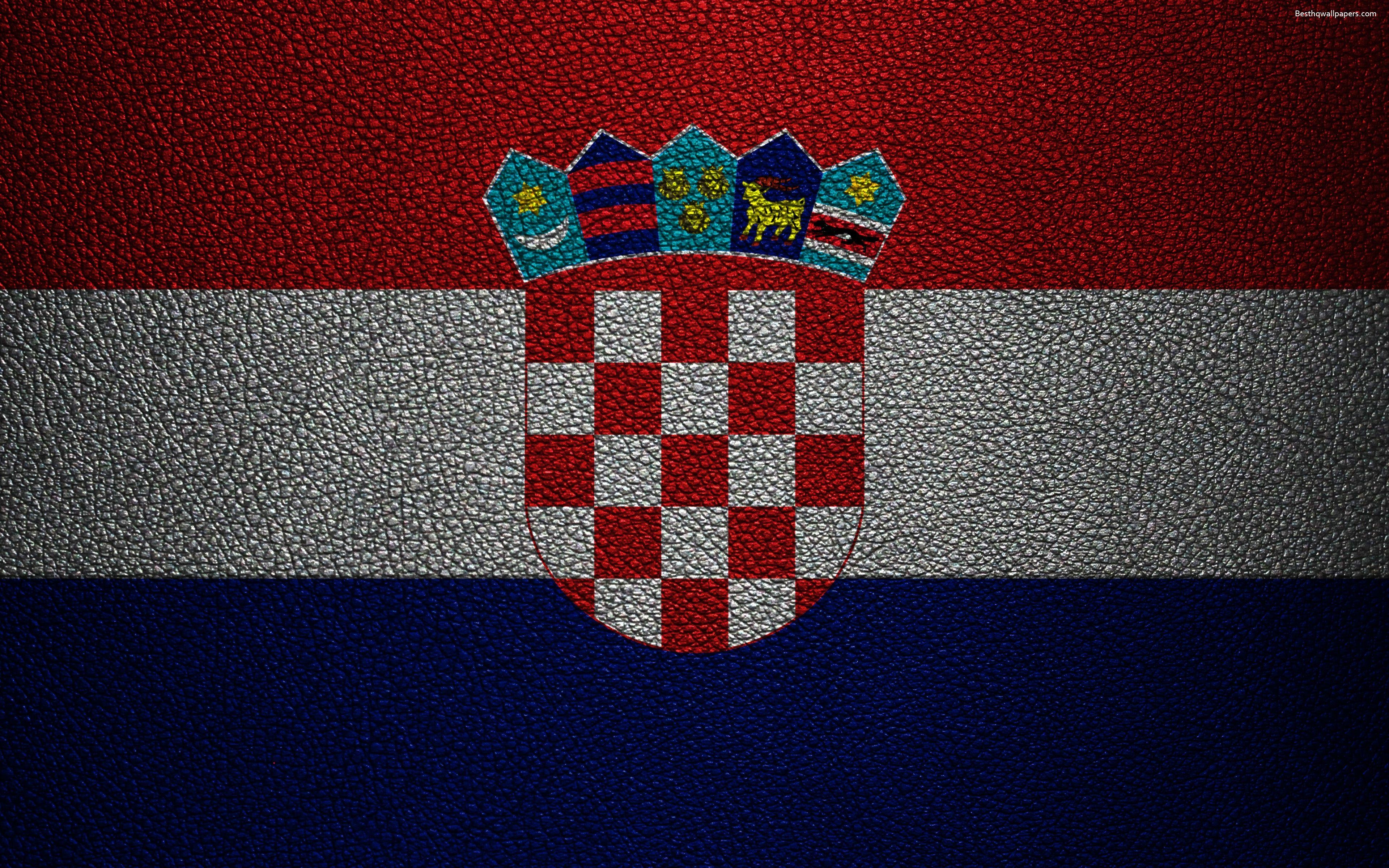 3840x2400 Download wallpaper Flag of Croatia, 4k, leather texture, Croatian, Desktop