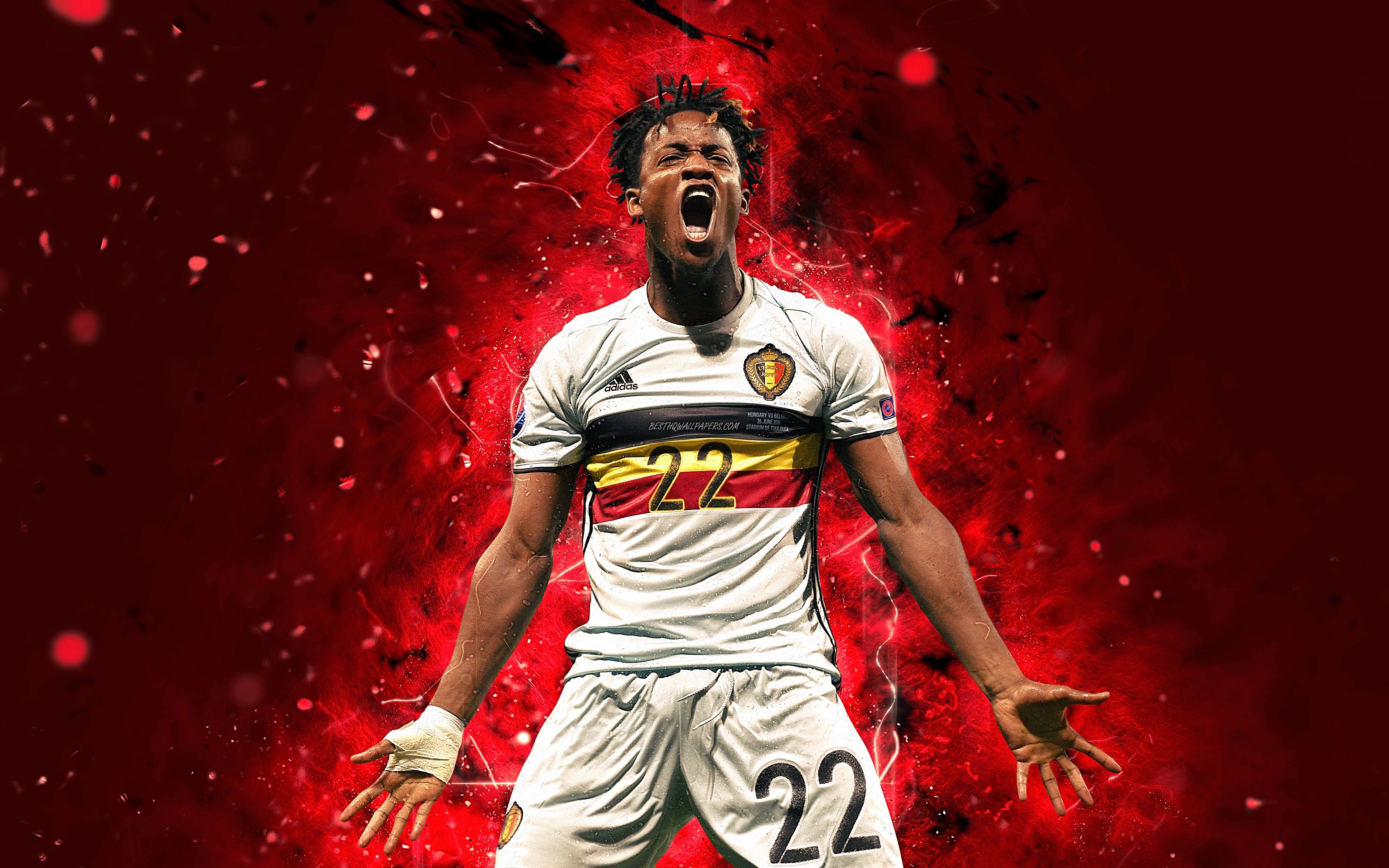 3840x2400 Download wallpaper 4k, Michy Batshuayi, abstract art, Belgium National Team, fan art, Batshuayi, soccer, footballers, neon lights, Belgian football team for desktop with resolution. High Quality HD picture wallpaper, Desktop