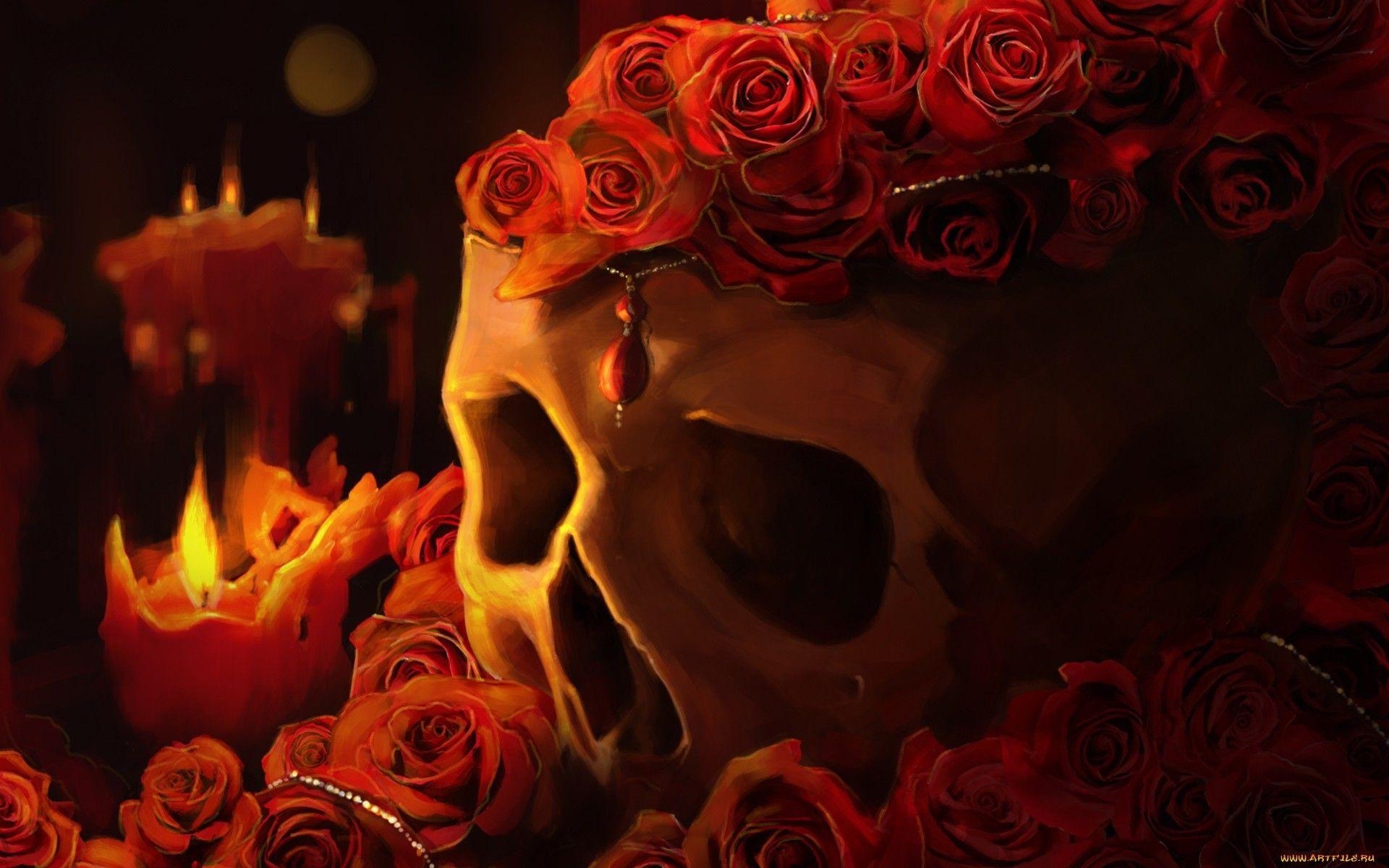 1920x1200 Skull and roses wallpaper and image, picture, photo, Desktop