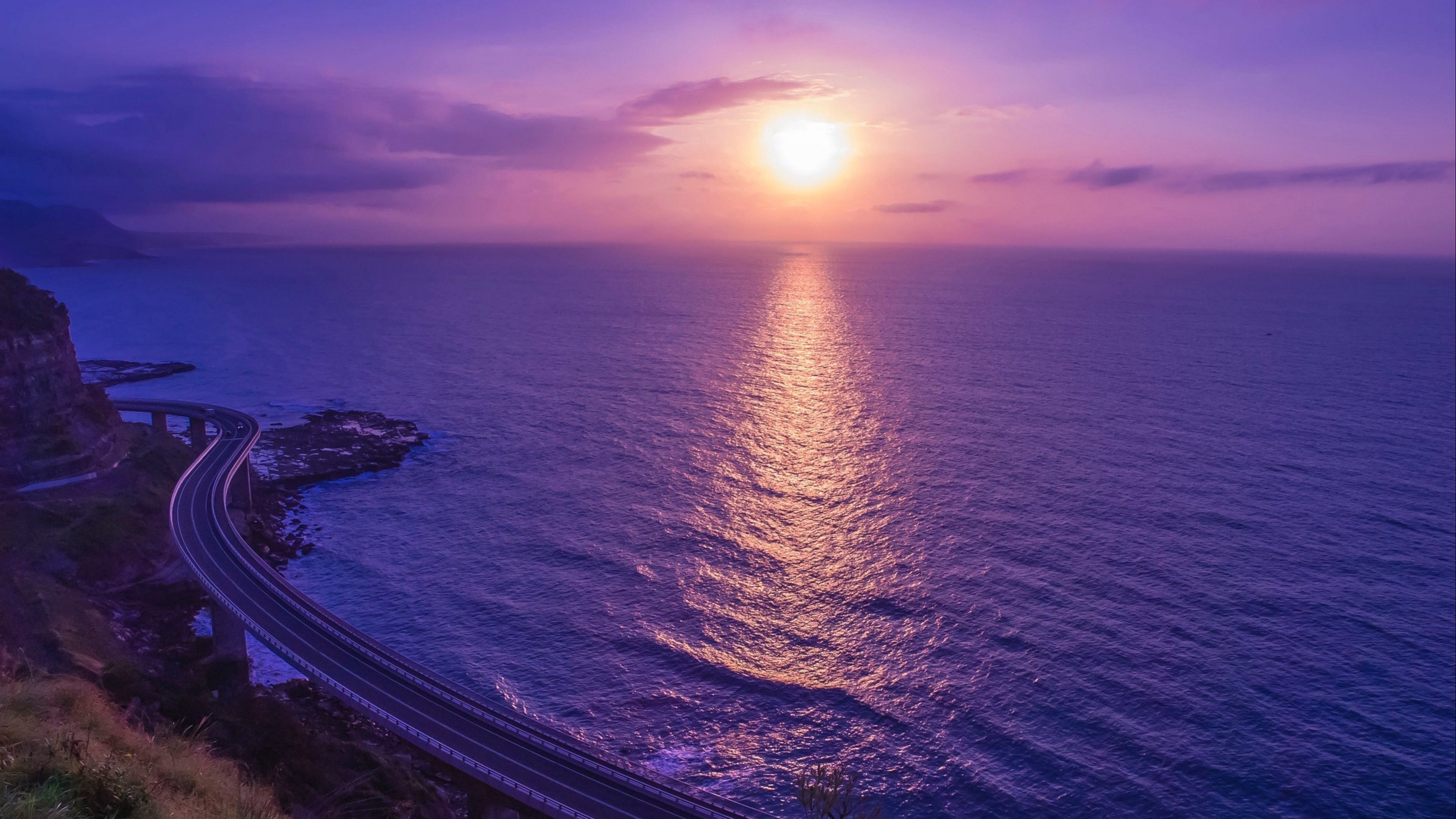 3840x2160 Lilac sea sunset HD Wallpaper 4K Ultra HD, Desktop