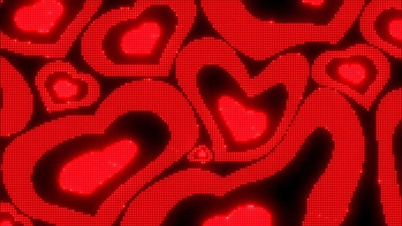 1280x720 Warped Black and Red Y2k Neon LED Lights Heart Background.. 1 Hour Looped HD, Desktop