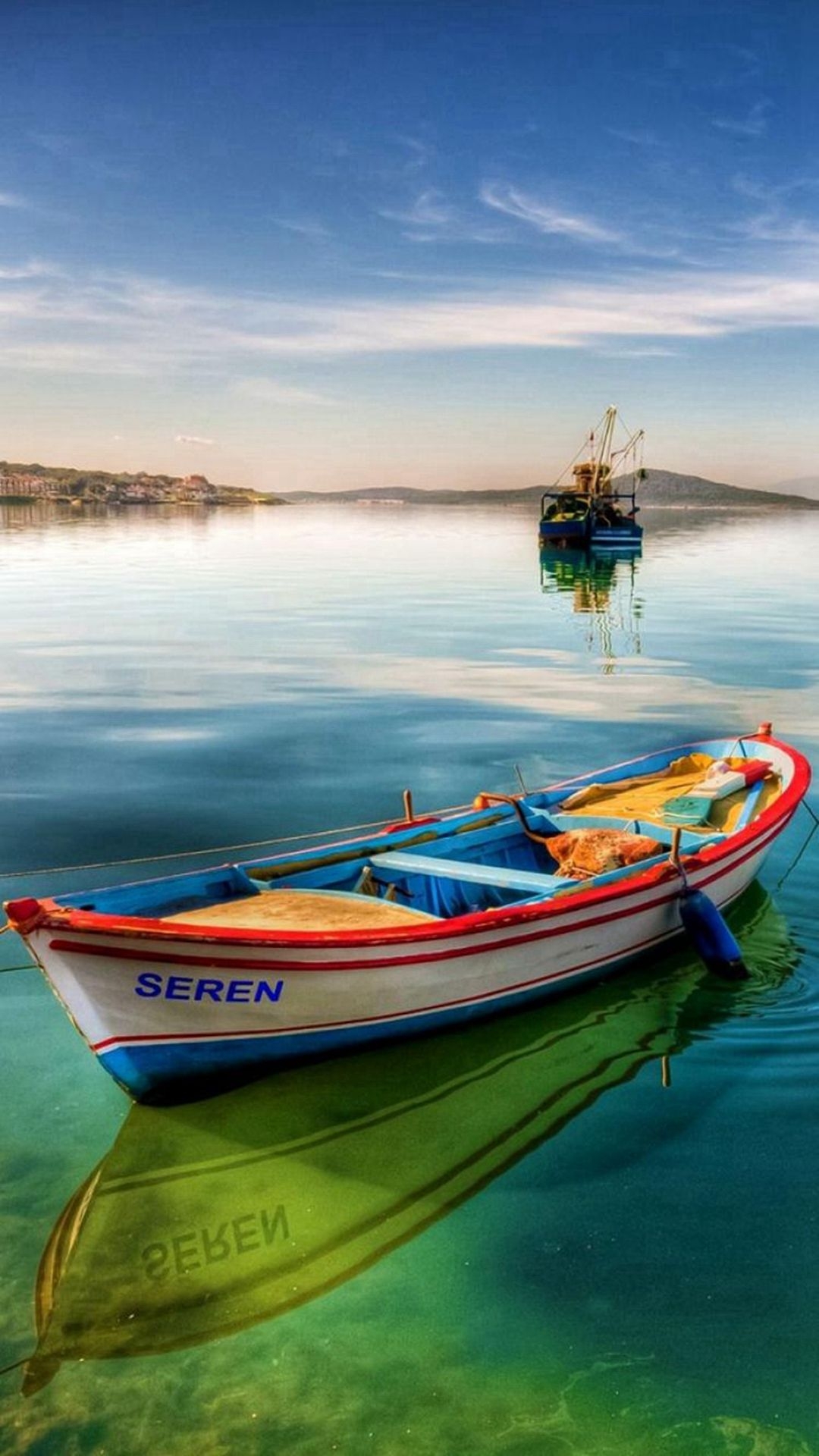 1080x1920 Nature Clear Seren Boat Skyline Scenery, Phone