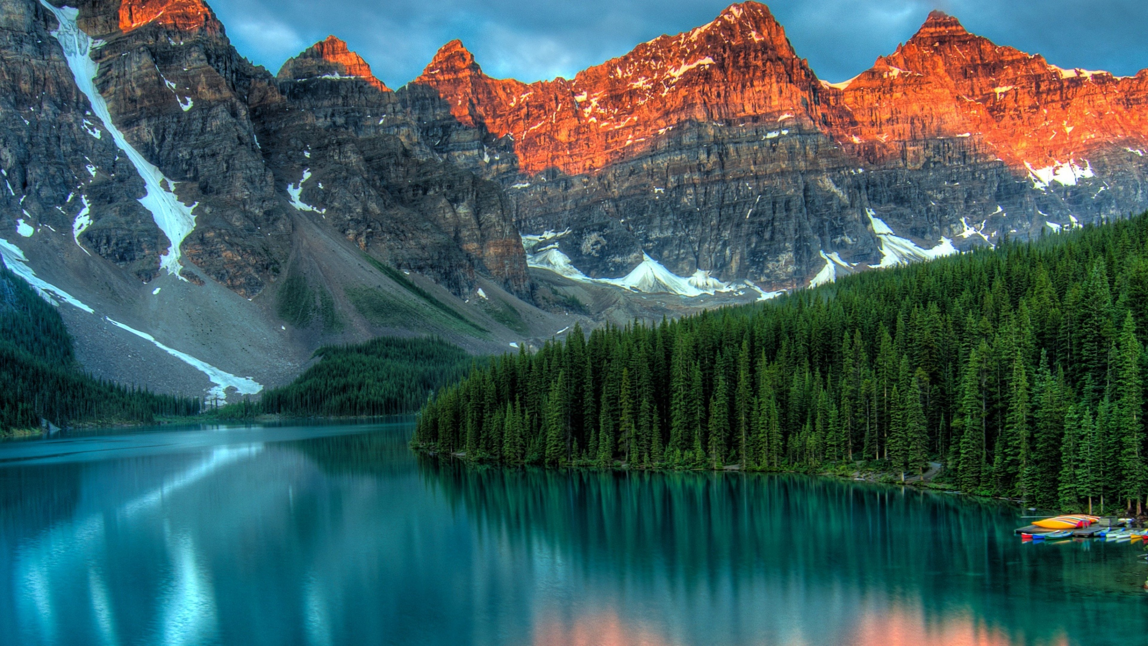 3840x2160 Wallpaper Moraine Lake, Banff, Canada, mountains, forest, 4k, Nature, Desktop