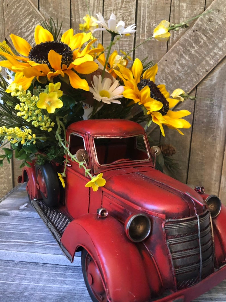 800x1060 Red Truck Floral Red Truck Decor Red Truck Sunflower. Etsy. Red truck decor, Red truck, Country decor rustic, Phone