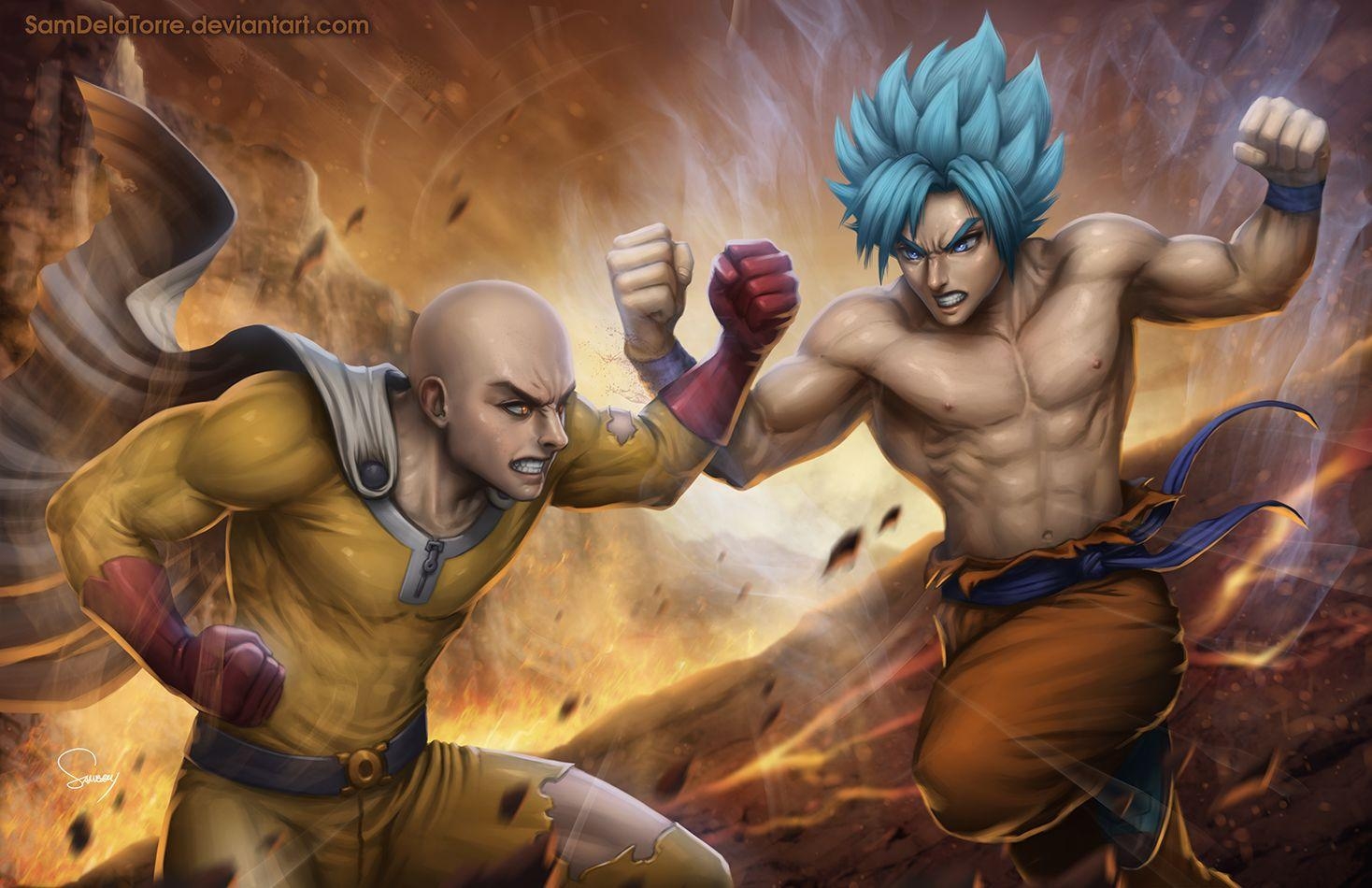 1470x950 The Crossover Manga Anime, Saitama (One Punch Man) VS Son Goku, Desktop