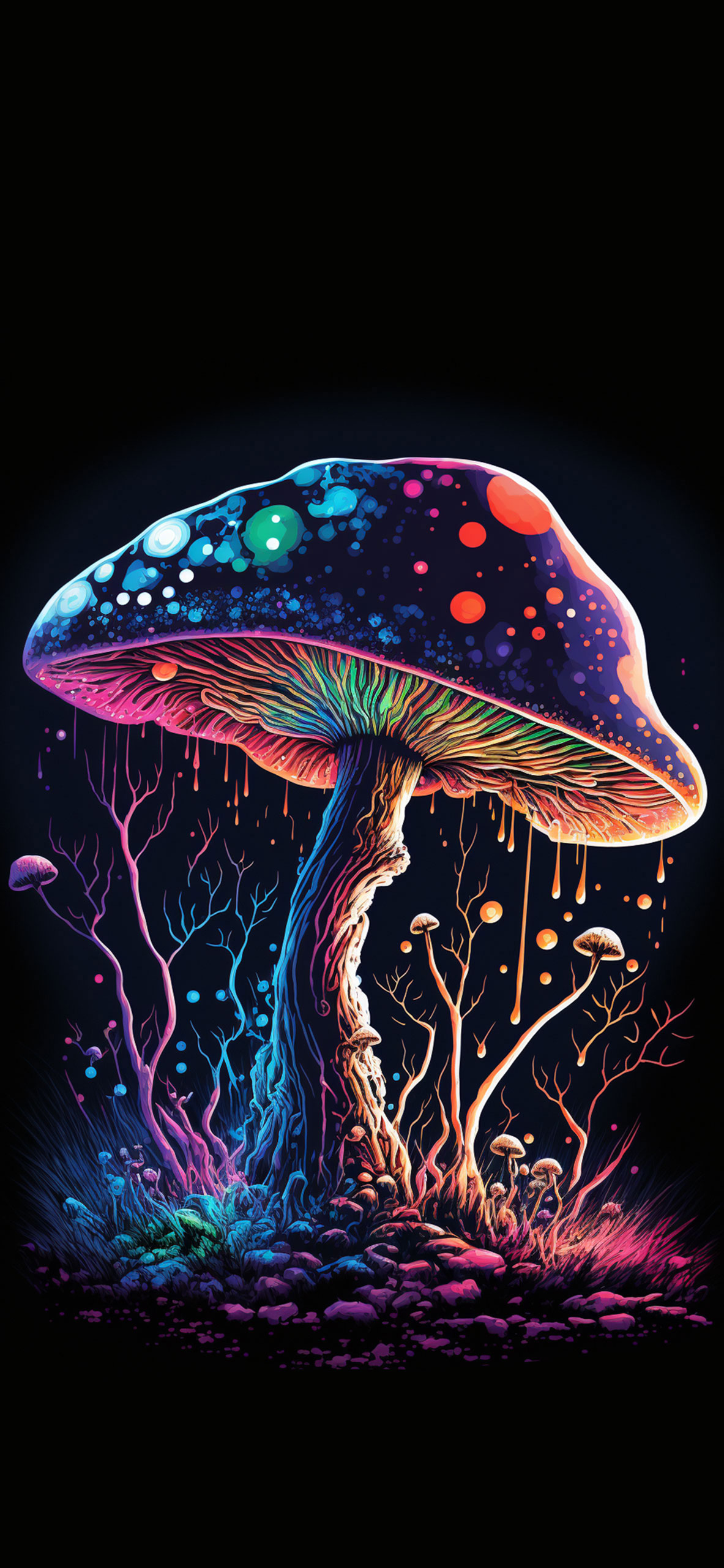 1190x2560 Trippy Mushroom Black Wallpaper Mushroom Wallpaper, Phone