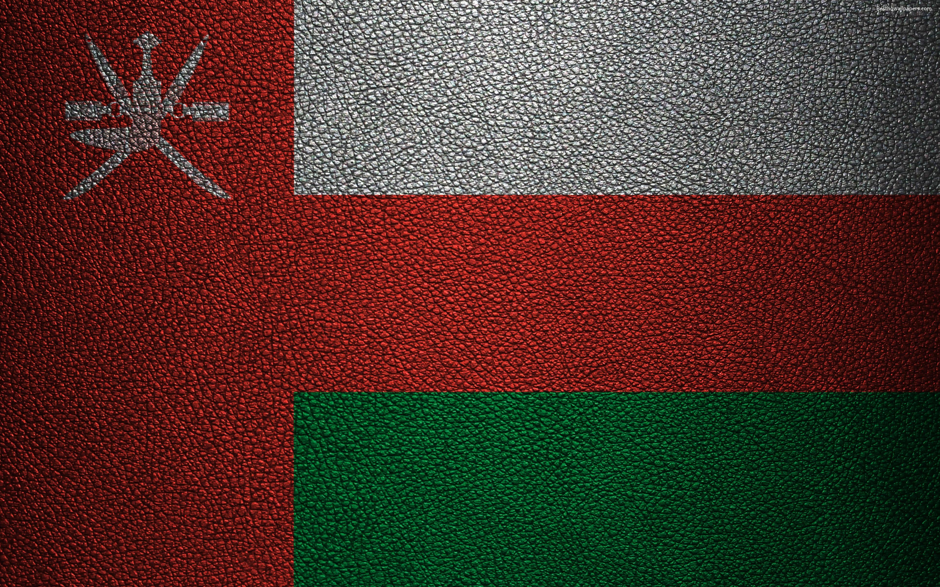 3840x2400 Download wallpaper Flag of Oman, 4K, leather texture, Omani flag, Desktop