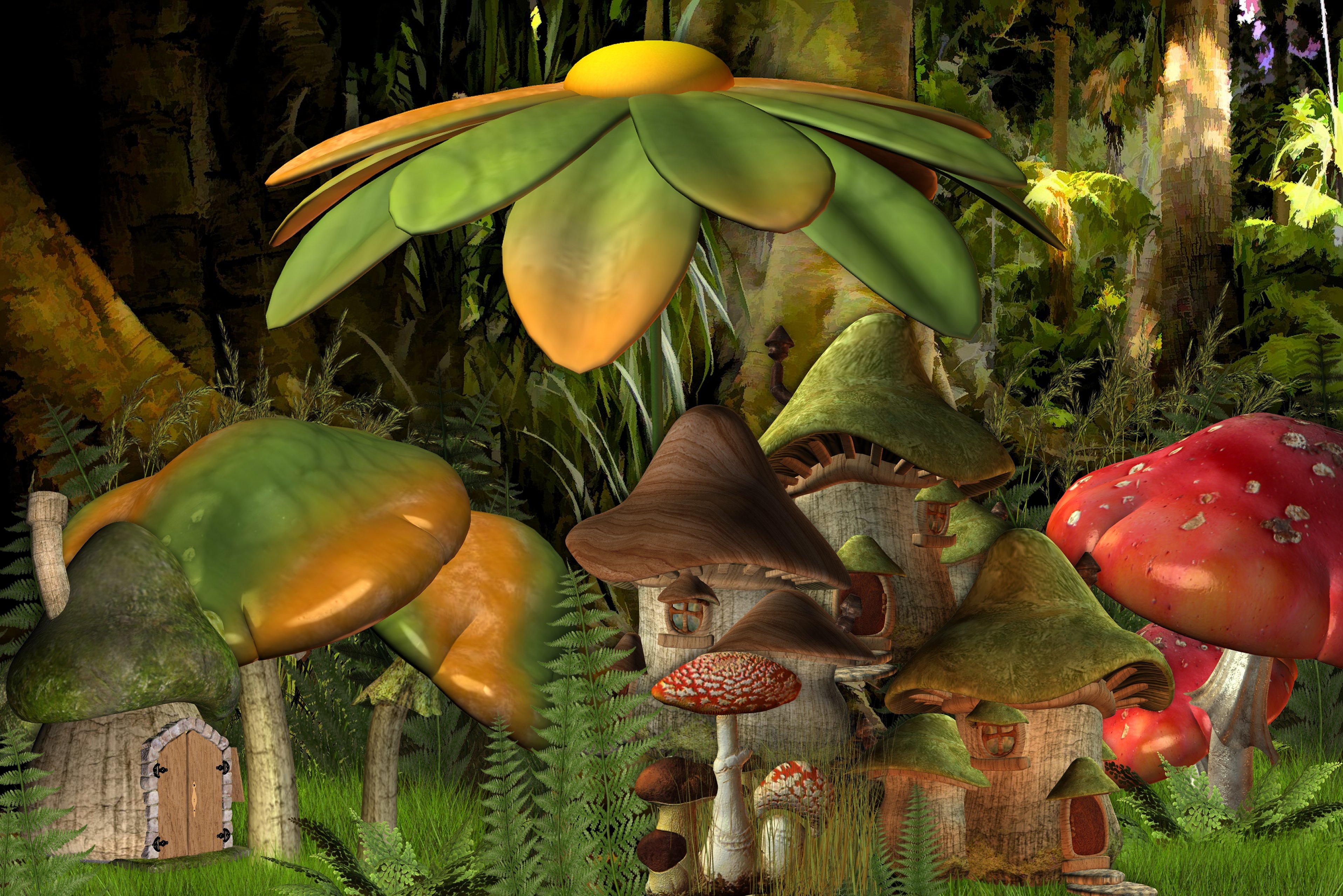 3840x2560 Mushroom Forest HD Wallpaper, Desktop