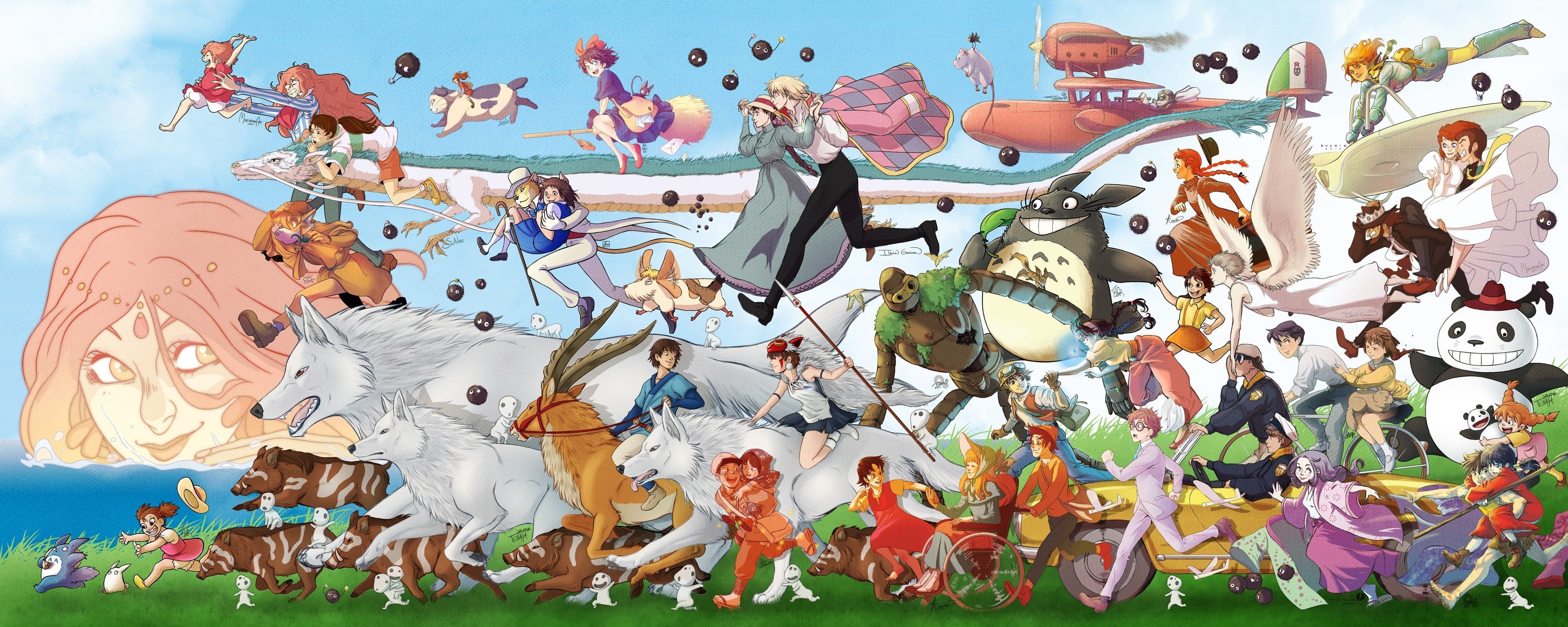 4000x1600 assorted anime characters illustration, anime characters digital wallpaper Studio Ghibli My Neighbor Totor. Anime art beautiful, Hayao miyazaki art, Studio ghibli, Dual Screen