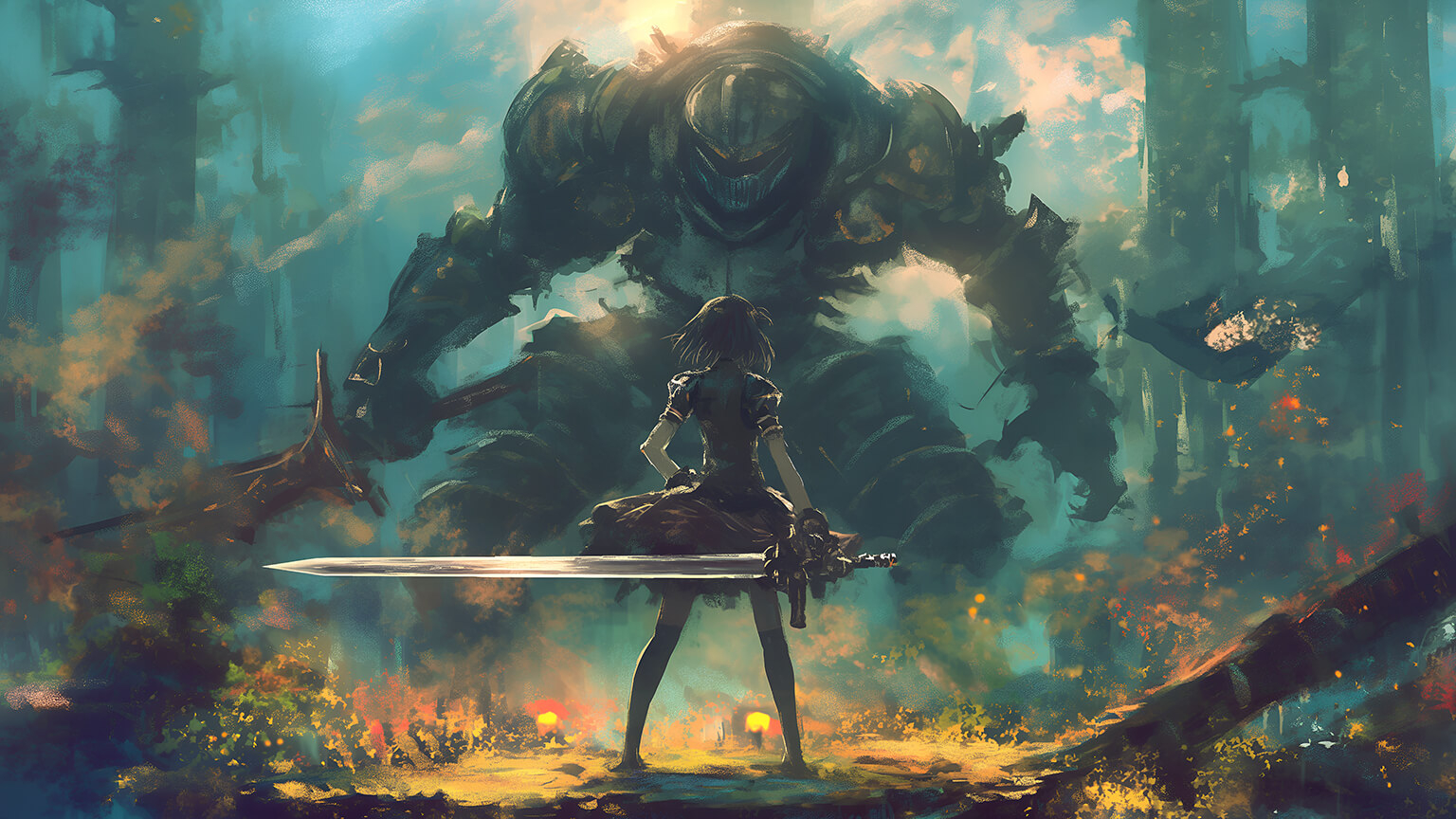 1540x870 Anime Girl vs Monster Desktop Wallpaper, Desktop