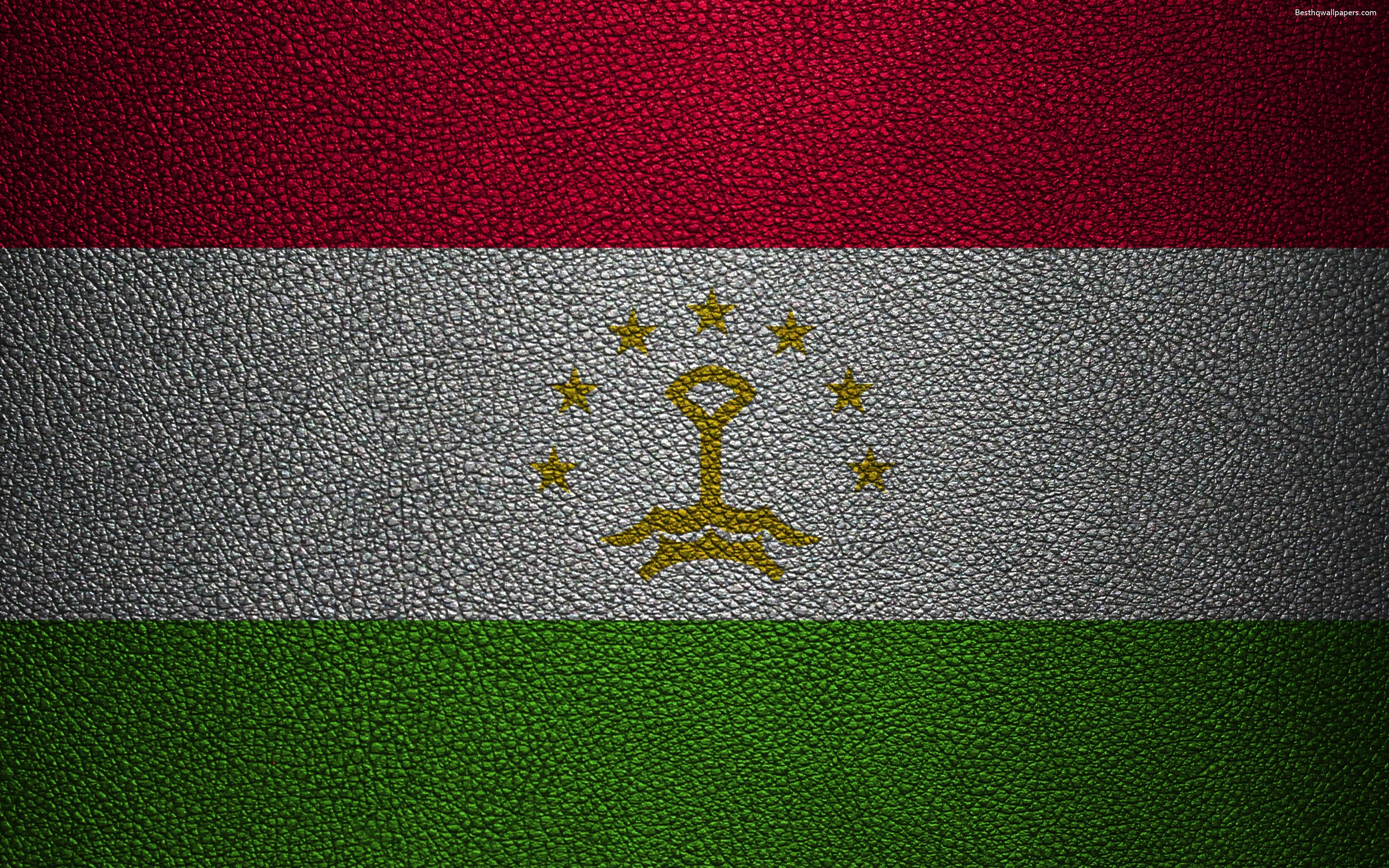 3840x2400 Download wallpaper Flag of Tajikistan, 4k, leather texture, Desktop