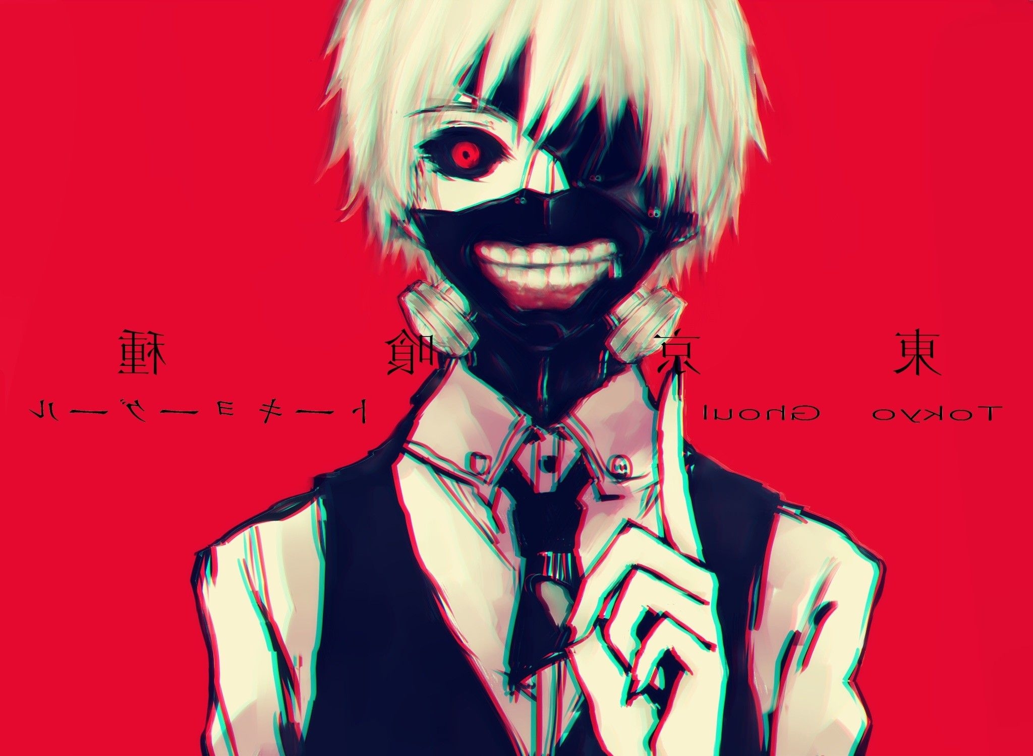 2050x1500 Tokyo Ghoul, Kaneki Ken, Anime, Anime Boys, Red Background, White, Desktop