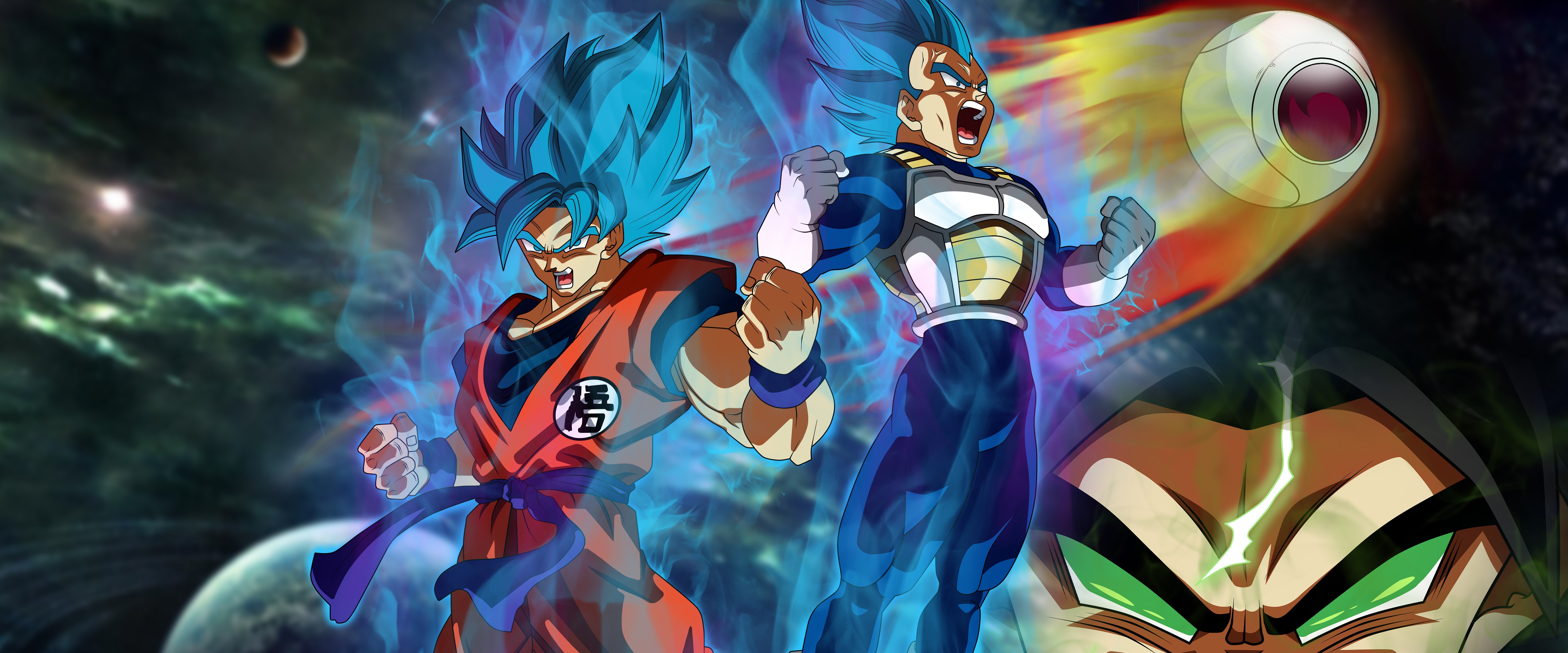 7680x3200 Dragon Ball Super: Broly Goku Vegeta Broly 8K Wallpaper, Dual Screen