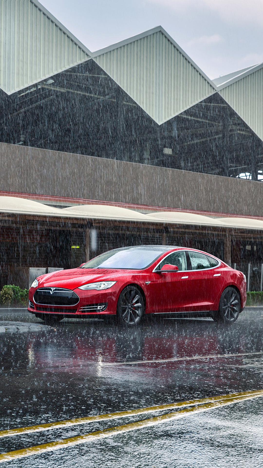 1080x1920 Wallpaper Tesla Motors 2012 14 Model S P85 Red Rain, Phone