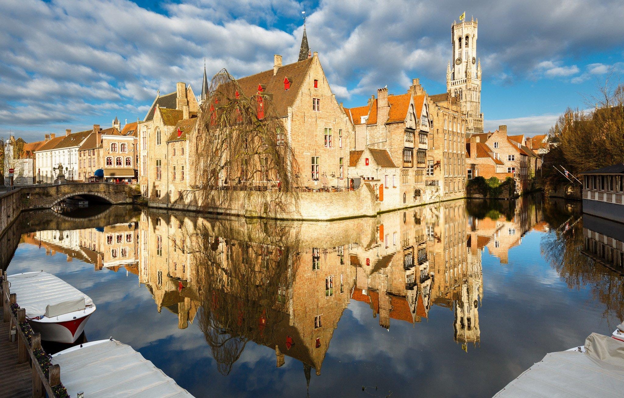 2050x1310 Houses Belgium Canal Bruges Cities wallpaperx1305, Desktop