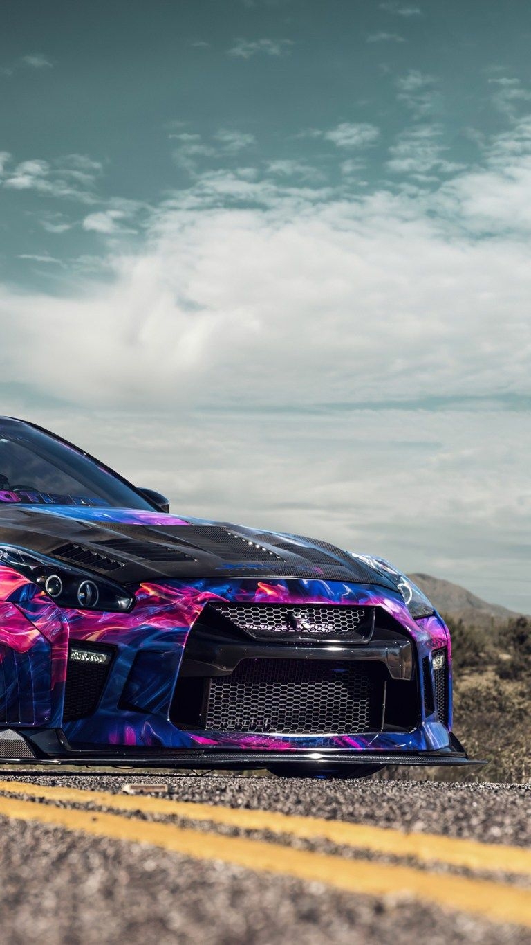 770x1370 Nissan GTR Neon Colours Mobile HD Free Wallpaper, Phone