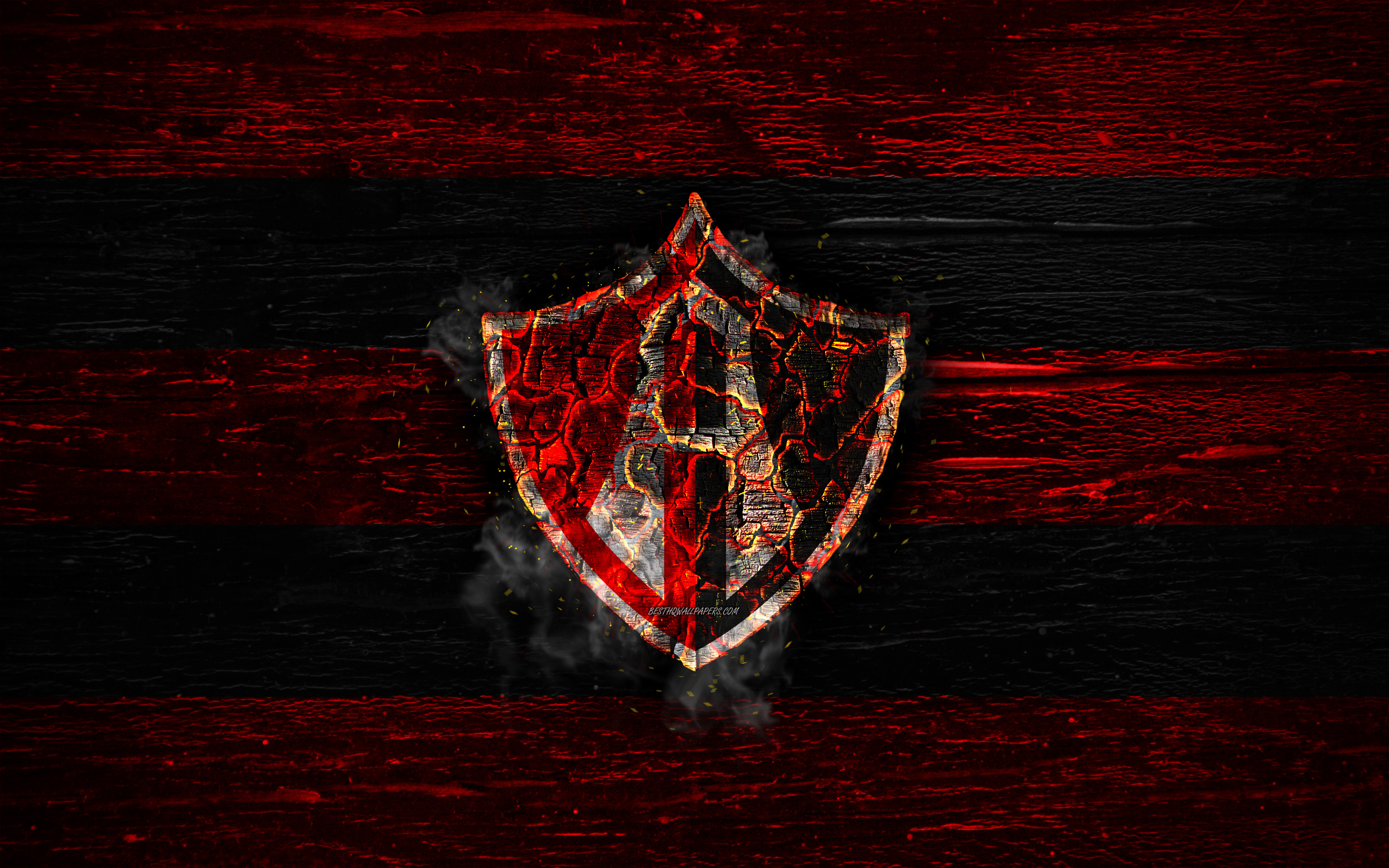 2880x1800 Download wallpaper Atlas FC, fire logo, Liga MX, red and black, Desktop