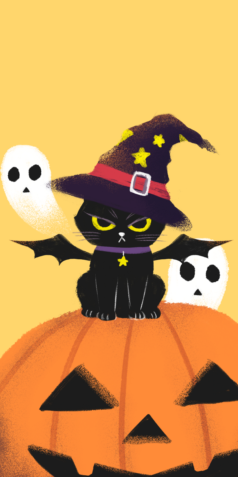 800x1600 Cartoon Cat Wallpaper Halloween, Phone