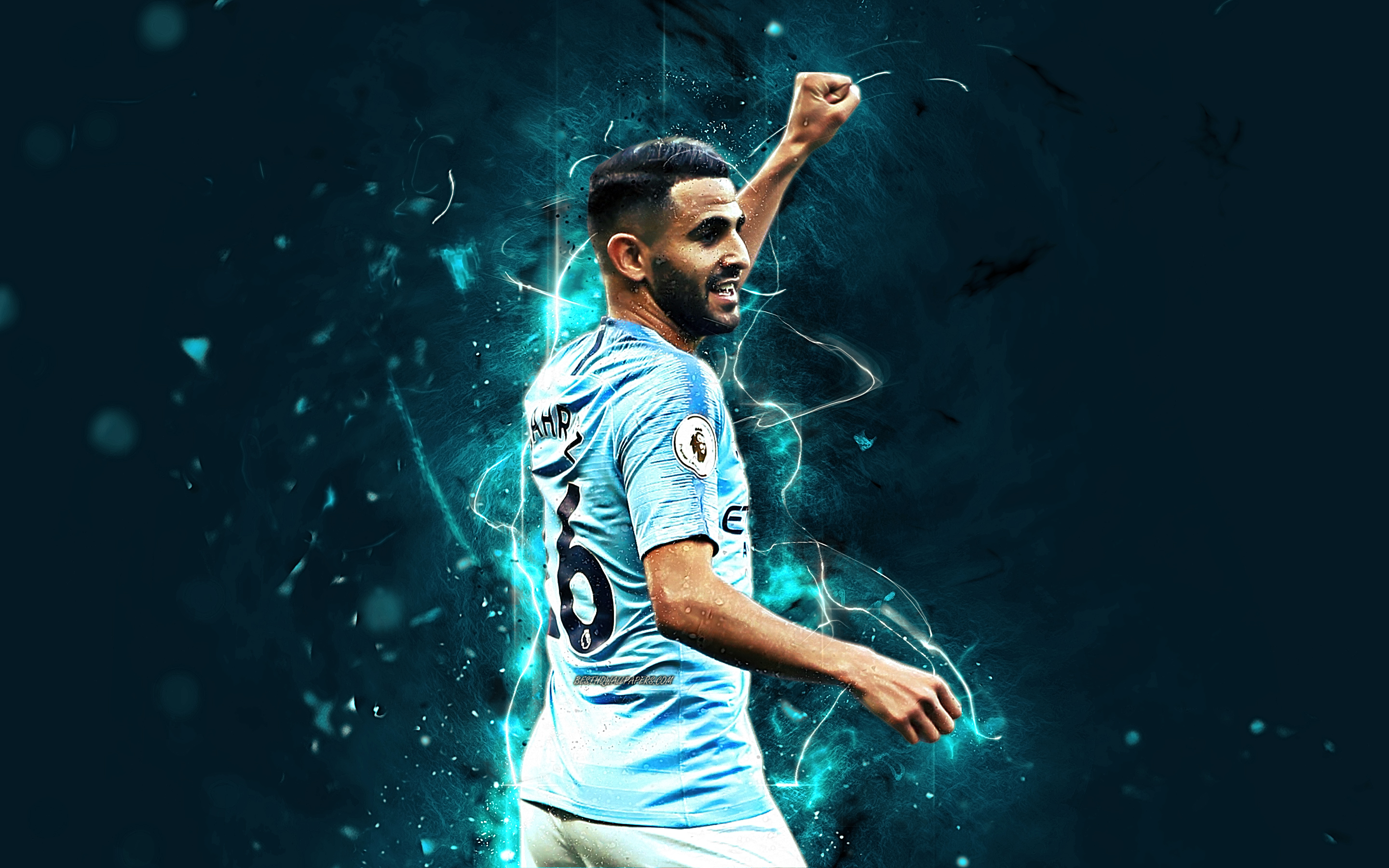 2880x1800 Download wallpaper Riyad Mahrez, back view, Manchester City FC, Desktop