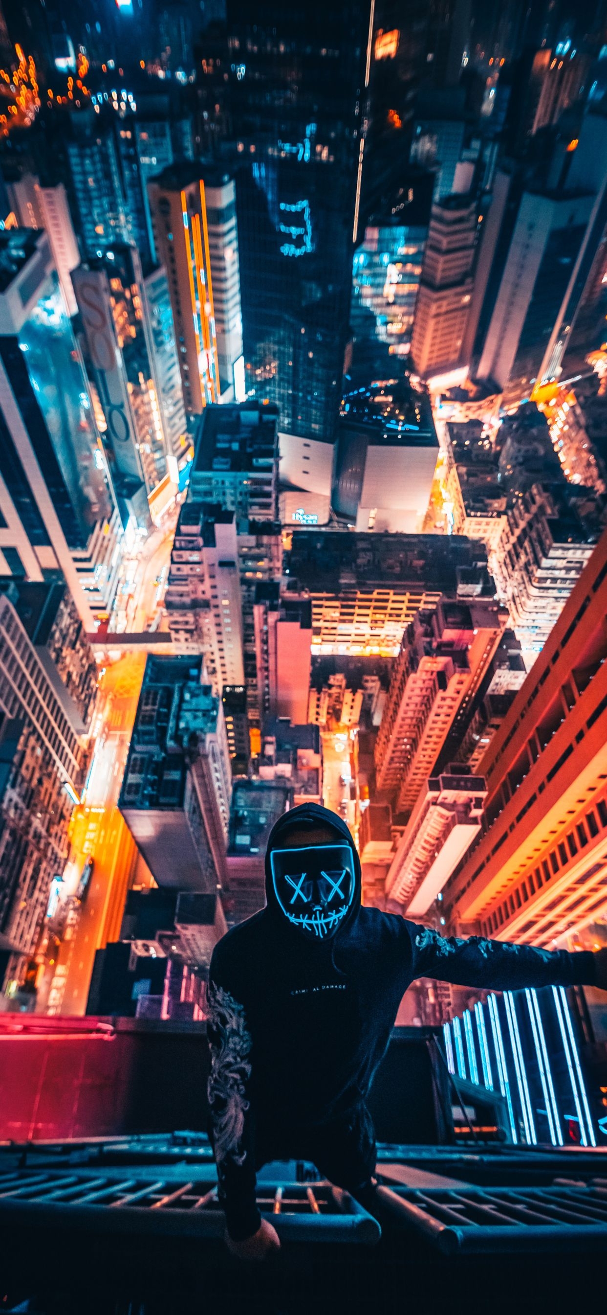 1250x2690 Neon Mask Guy Climbing Building 4k iPhone XS MAX HD 4k Wallpaper, Image, Background, Photo and Picture, Phone