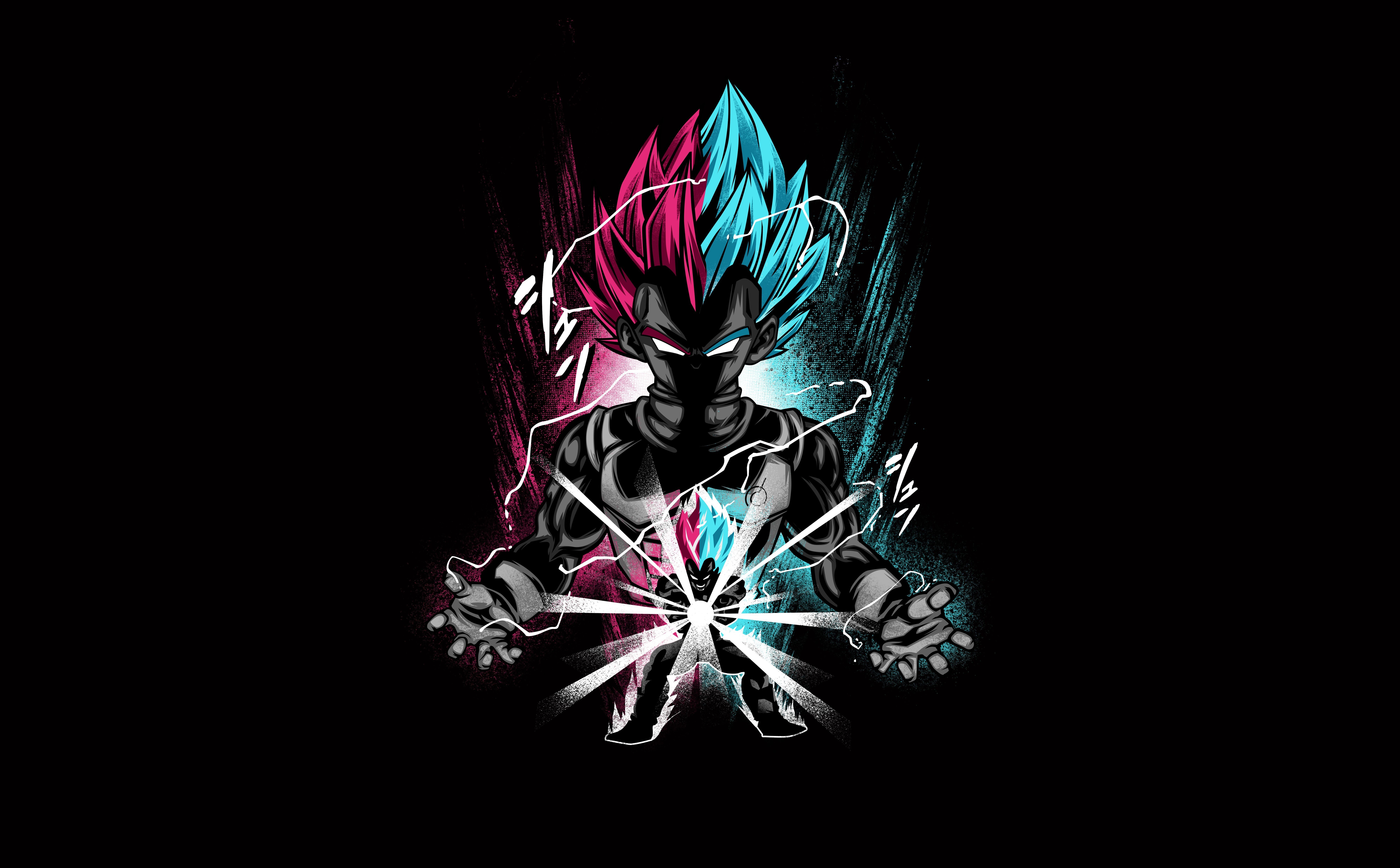 8000x4970 Vegeta Wallpaper 4K, Dragon Ball Z, Anime series, Black background, Black/ Dark, Desktop