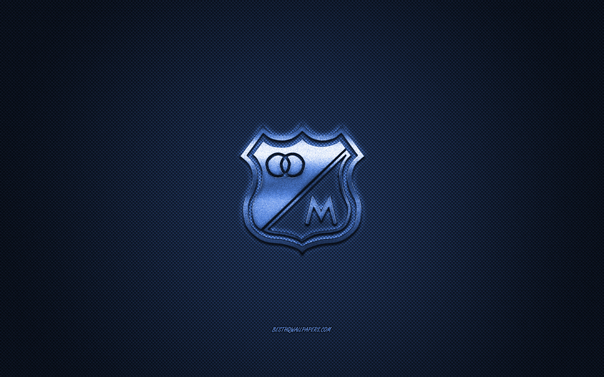 2560x1600 Download wallpaper Millonarios FC, Colombian football club, blue logo, blue carbon fiber background, Categoria Primera A, football, Bogota, Colombia, Millonarios FC logo for desktop with resolution. High Quality HD picture wallpaper, Desktop