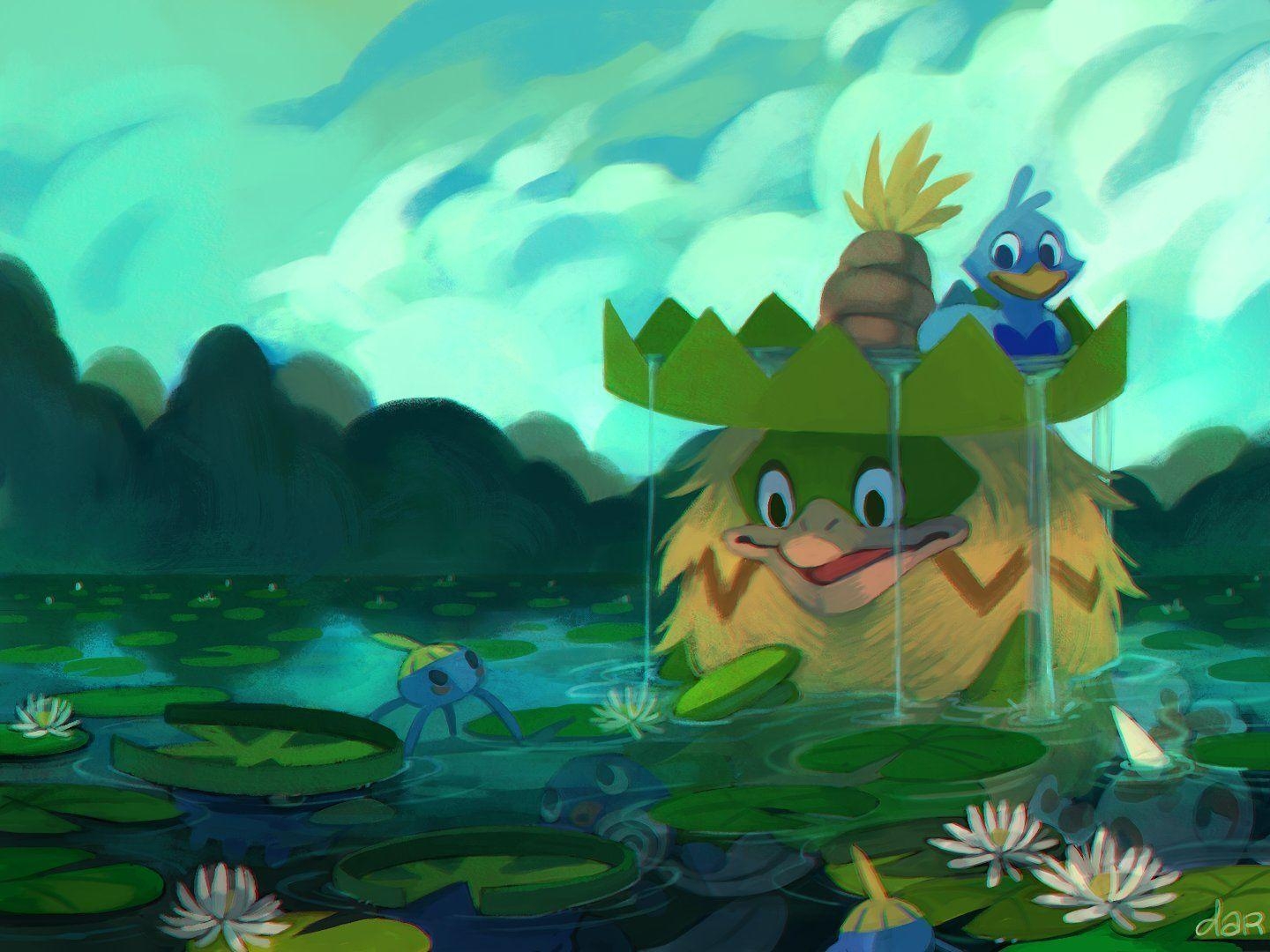 1440x1080 Pokémon by Review: -, Lotad, Lombre & Ludicolo. Fan Art, Desktop