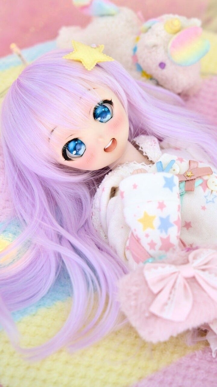 720x1280 anime, art, baby, baby doll, background, beauty, bjd, colorful, design, doll, fashion, fashionable, girl, hair, kawaii, pastel, pink, pretty, purple, purple hair, still life, wallpaper, we heart it, purple background, anime style, Phone