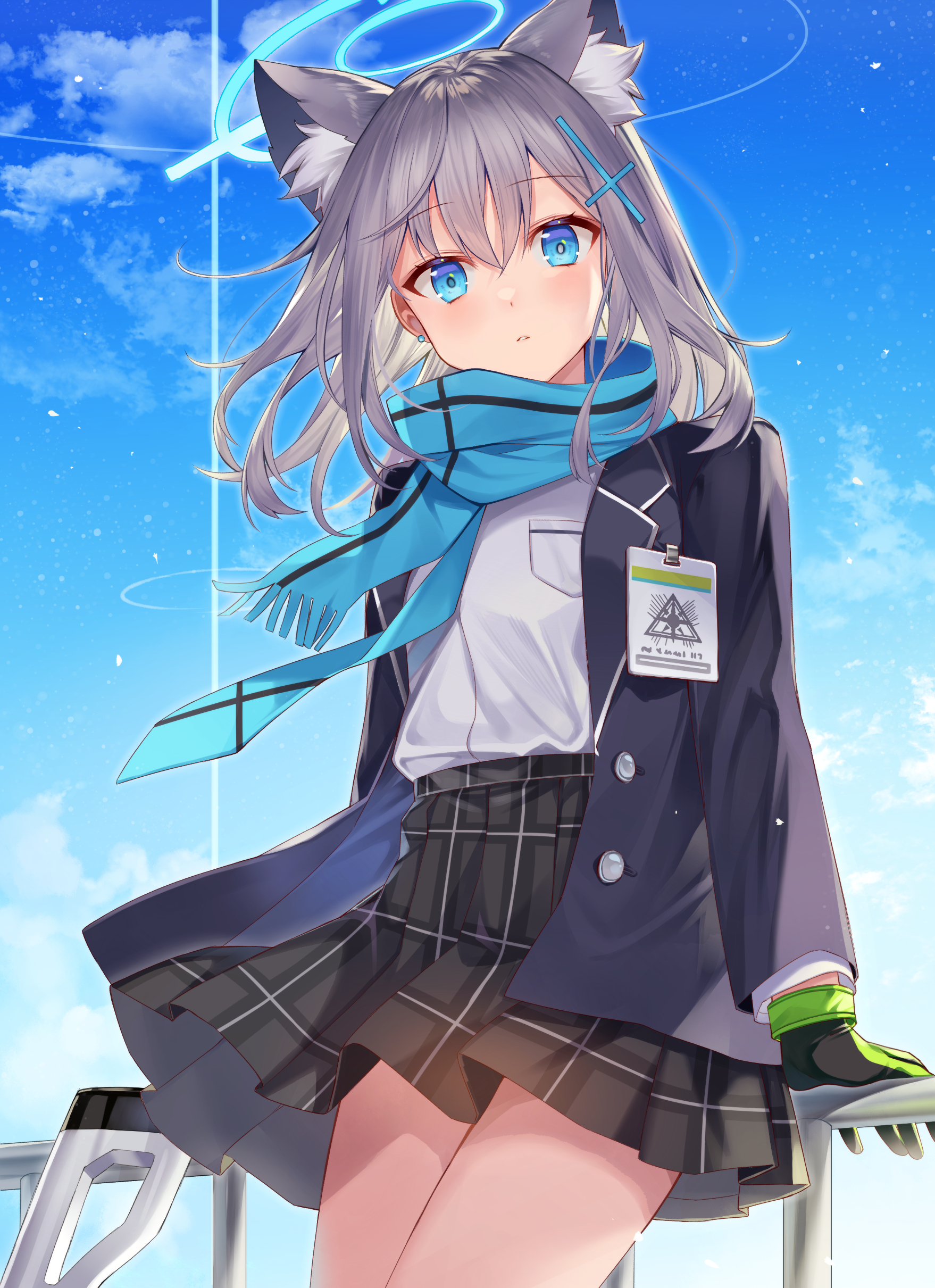 1760x2430 ion (on01e) blue archive sunaookami shiroko angel animal ears nekomimi seifuku skirt lift weapon, Phone